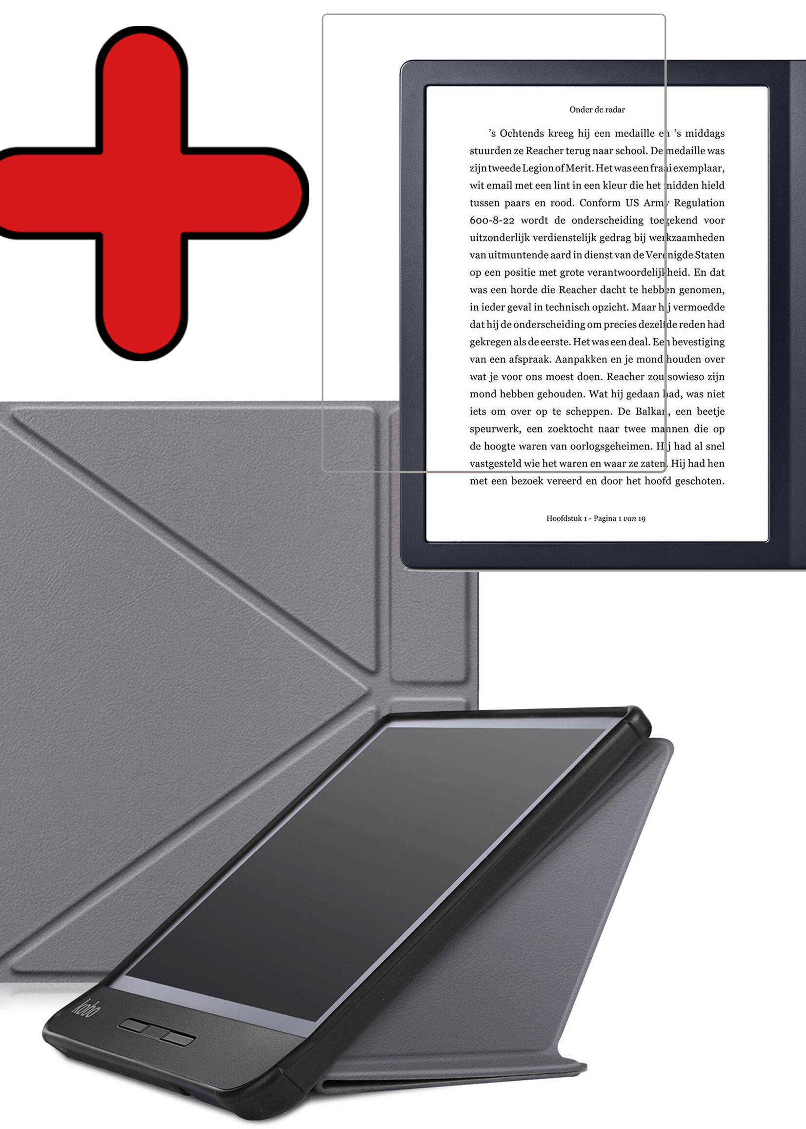BTH Hoesje Geschikt voor Kobo Libra H2O Hoesje Luxe Bescherm Case Met Screenprotector - Hoes Geschikt voor Kobo Libra H2O Hoes Book Cover - Grijs