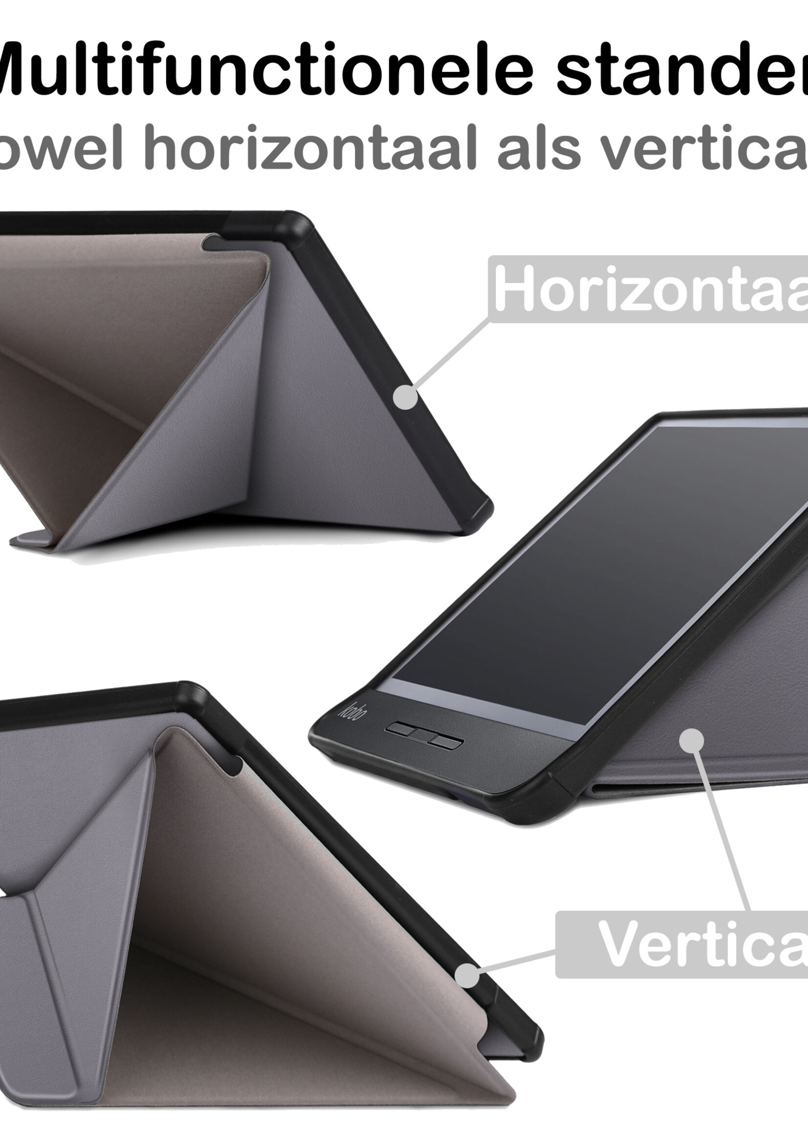 BTH Hoesje Geschikt voor Kobo Libra H2O Hoesje Luxe Bescherm Case Met Screenprotector - Hoes Geschikt voor Kobo Libra H2O Hoes Book Cover - Grijs