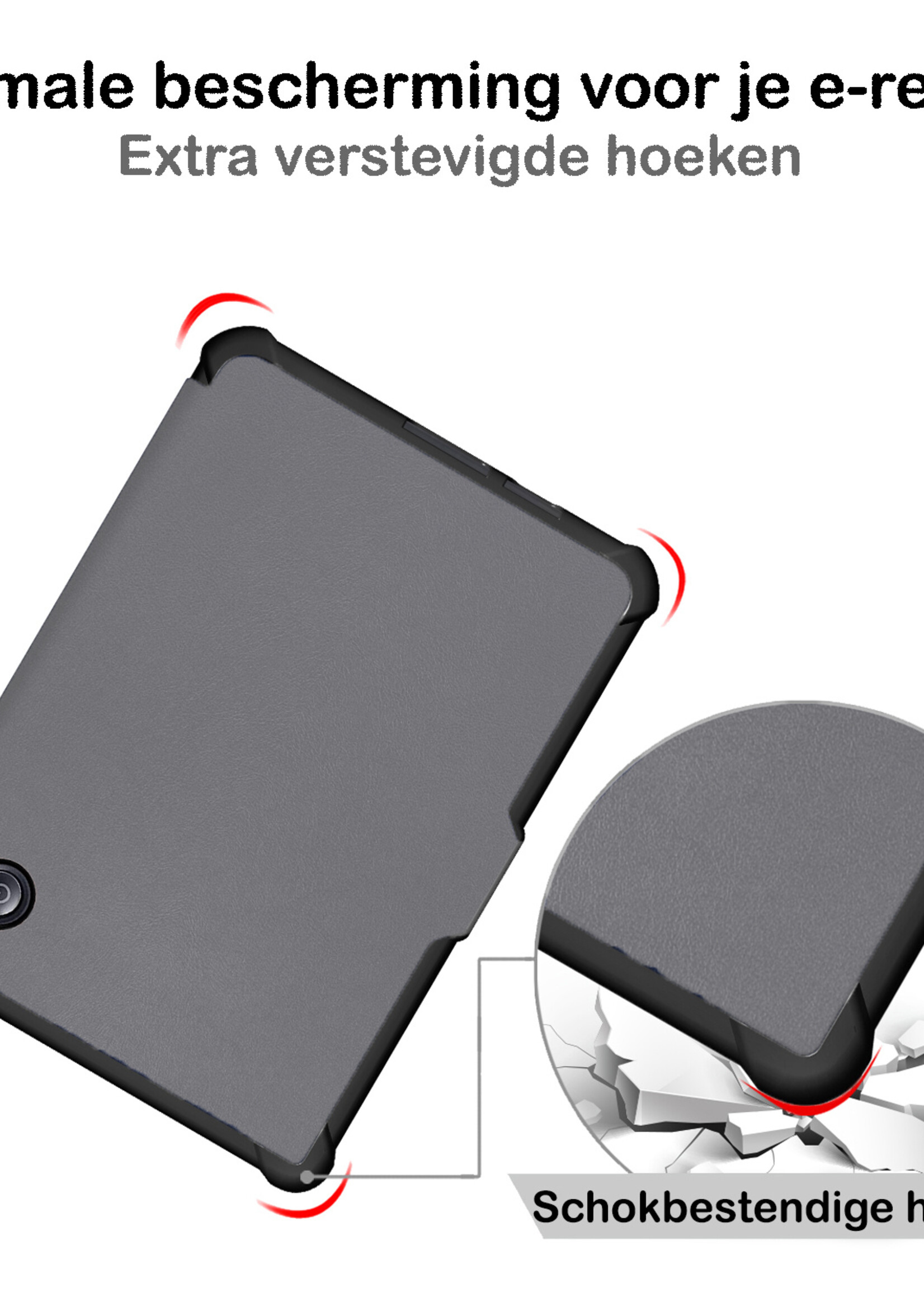BTH Hoesje Geschikt voor Kobo Libra H2O Hoesje Luxe Bescherm Case Met Screenprotector - Hoes Geschikt voor Kobo Libra H2O Hoes Book Cover - Grijs
