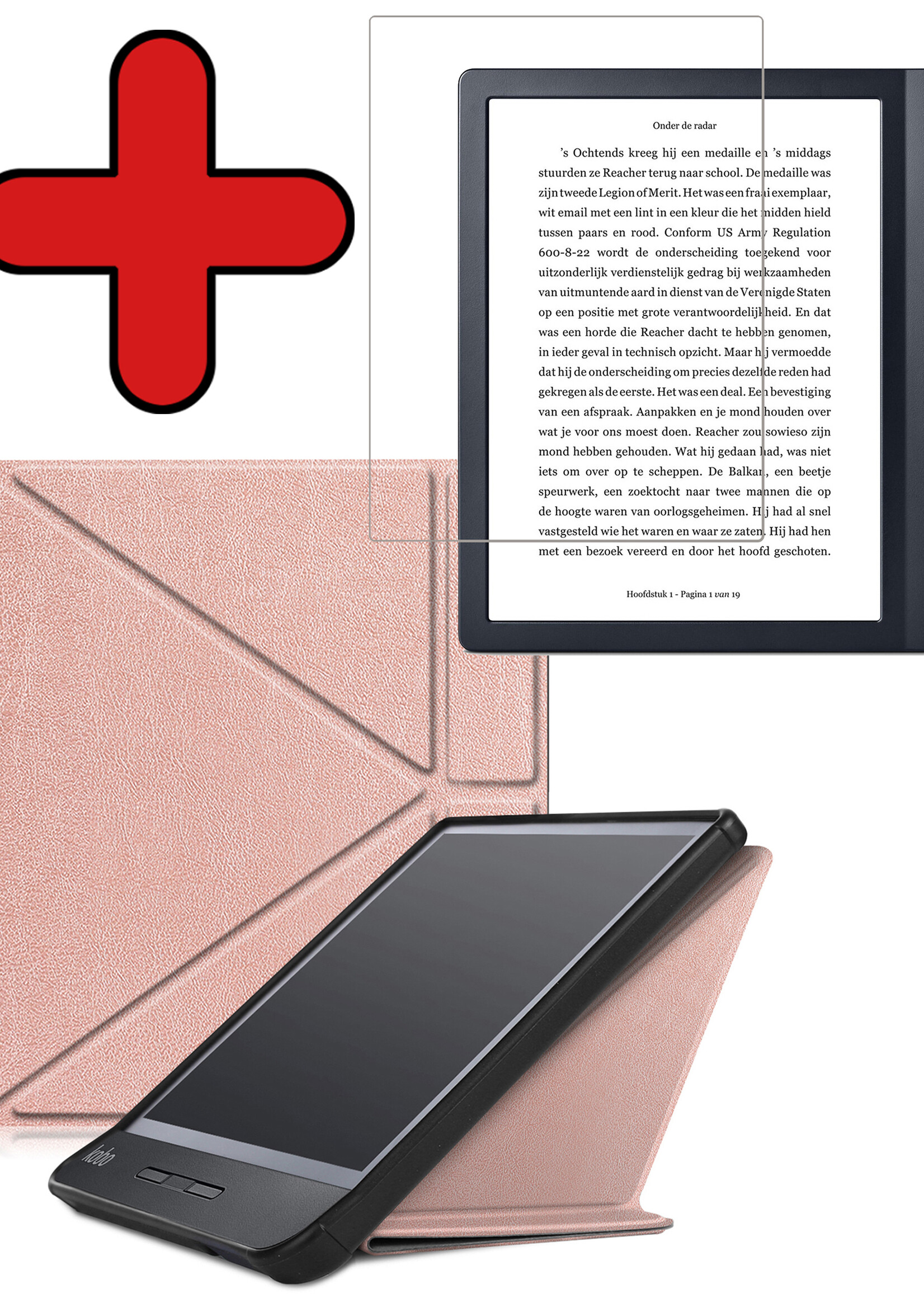 BTH Hoesje Geschikt voor Kobo Libra H2O Hoesje Luxe Bescherm Case Met Screenprotector - Hoes Geschikt voor Kobo Libra H2O Hoes Book Cover - Rosé Goud