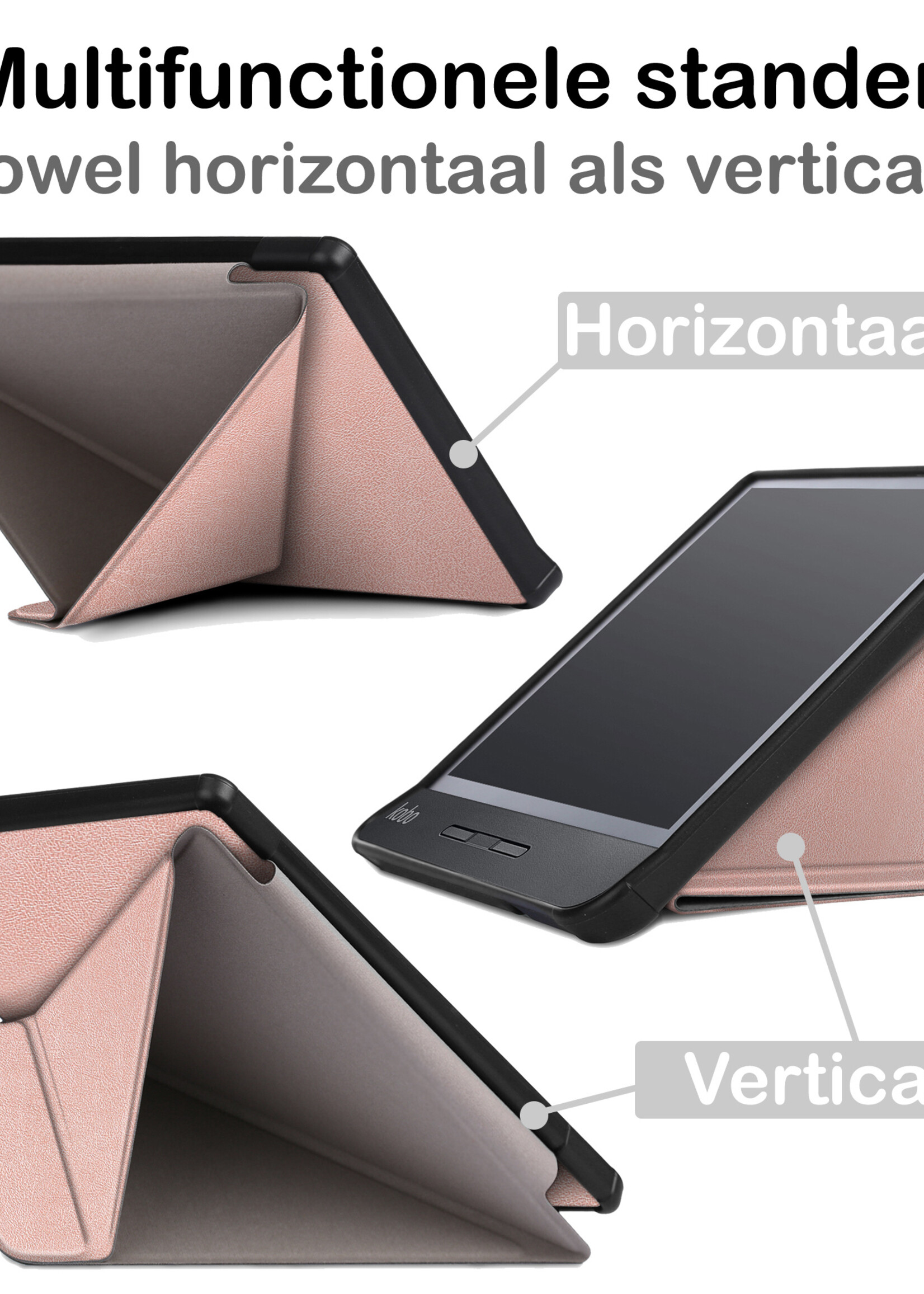 BTH Hoesje Geschikt voor Kobo Libra H2O Hoesje Luxe Bescherm Case Met Screenprotector - Hoes Geschikt voor Kobo Libra H2O Hoes Book Cover - Rosé Goud