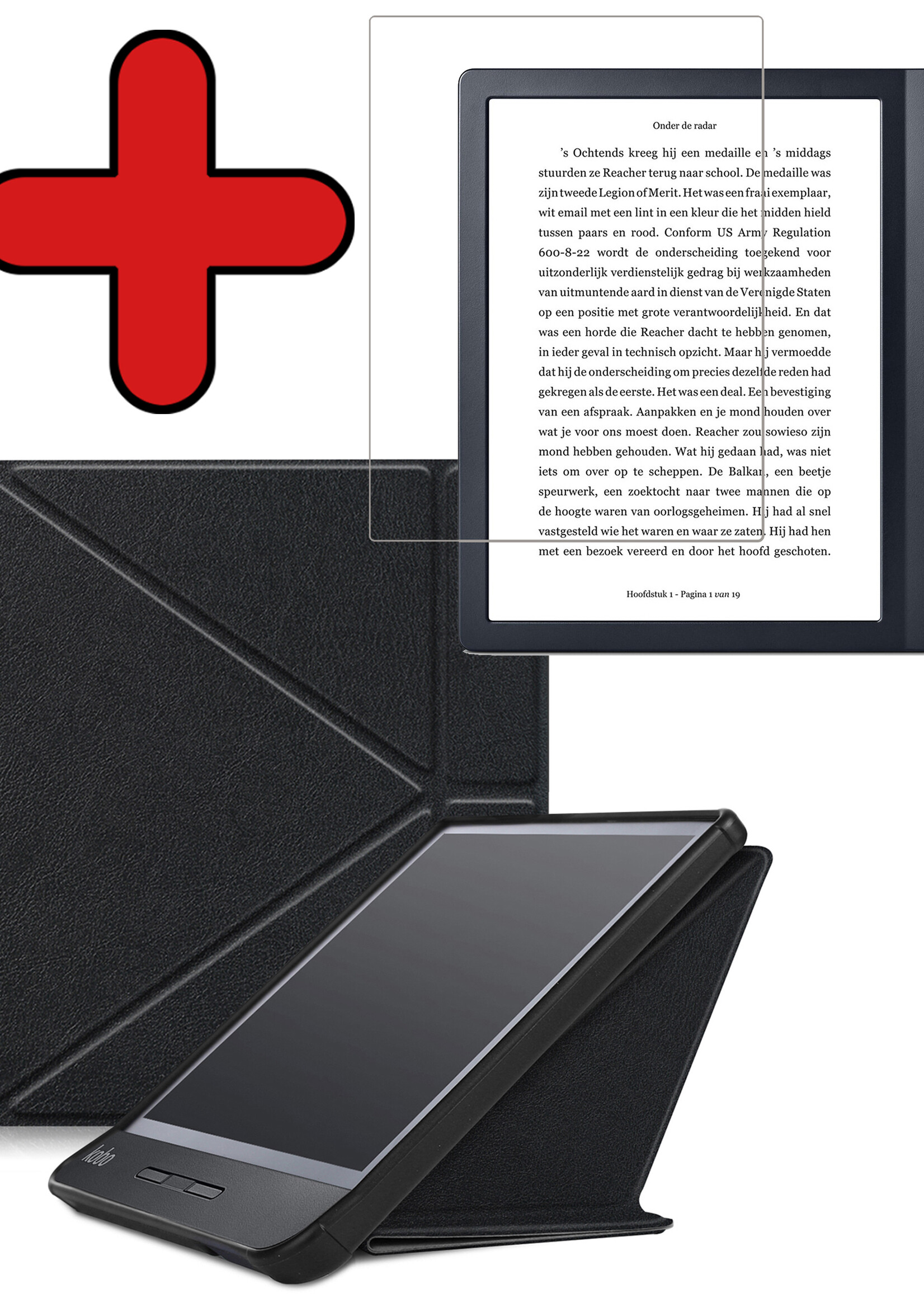 BTH Hoesje Geschikt voor Kobo Libra H2O Hoesje Luxe Bescherm Case Met Screenprotector - Hoes Geschikt voor Kobo Libra H2O Hoes Book Cover - Zwart