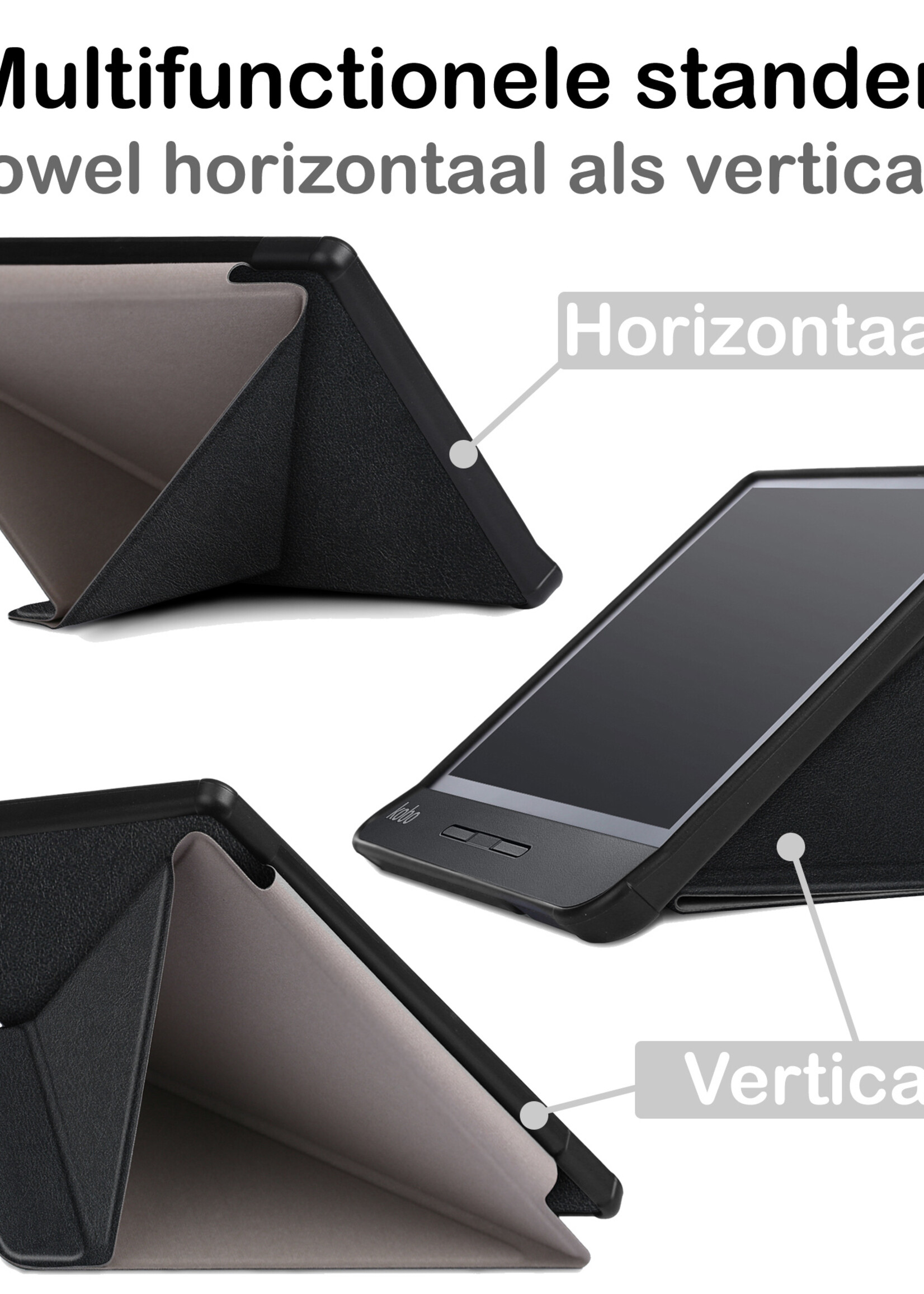 BTH Hoesje Geschikt voor Kobo Libra H2O Hoesje Luxe Bescherm Case Met Screenprotector - Hoes Geschikt voor Kobo Libra H2O Hoes Book Cover - Zwart