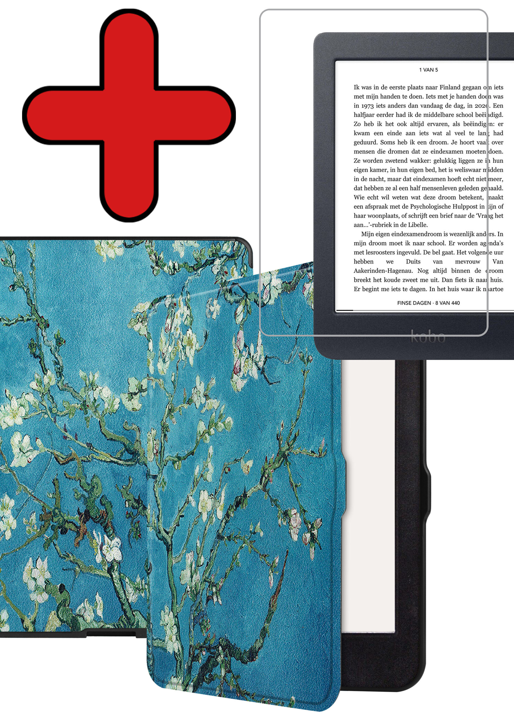 BTH Hoesje Geschikt voor Kobo Nia Hoesje Luxe Bescherm Case Met Screenprotector - Hoes Geschikt voor Kobo Nia Hoes Book Cover - Bloesem