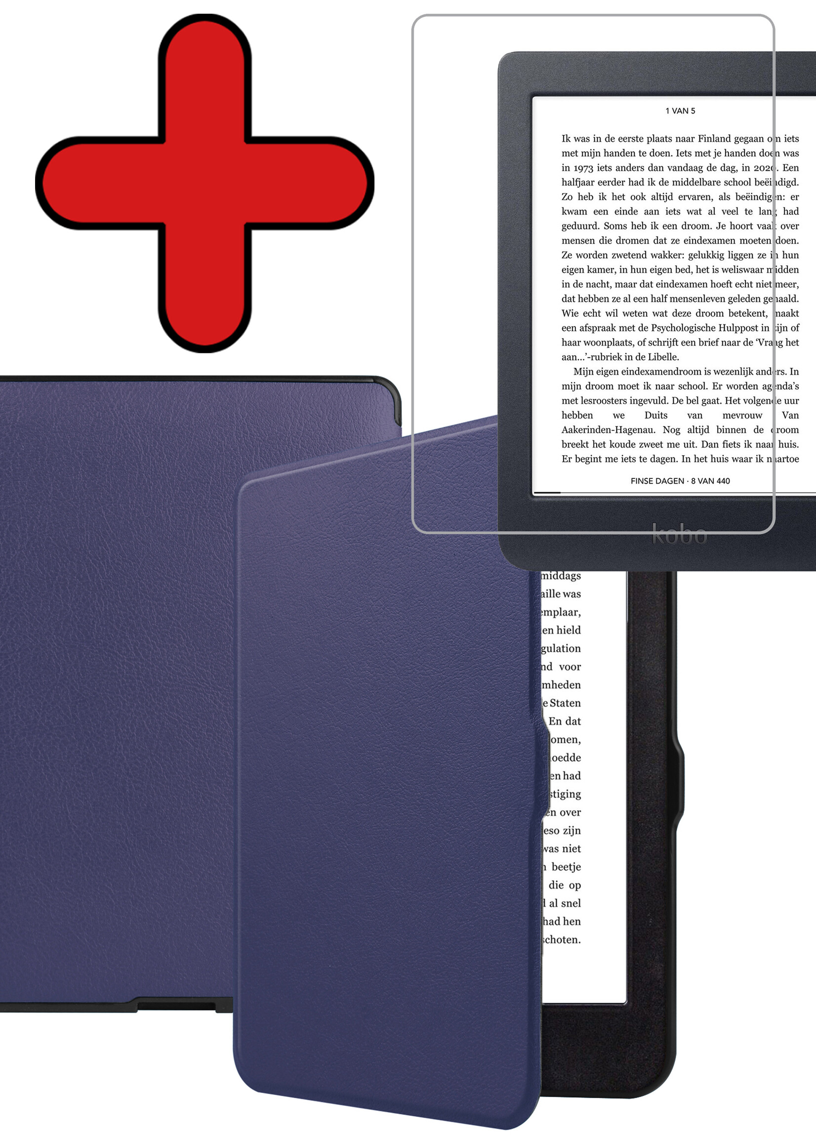 BTH Hoesje Geschikt voor Kobo Nia Hoesje Luxe Bescherm Case Met Screenprotector - Hoes Geschikt voor Kobo Nia Hoes Book Cover - Donkerblauw