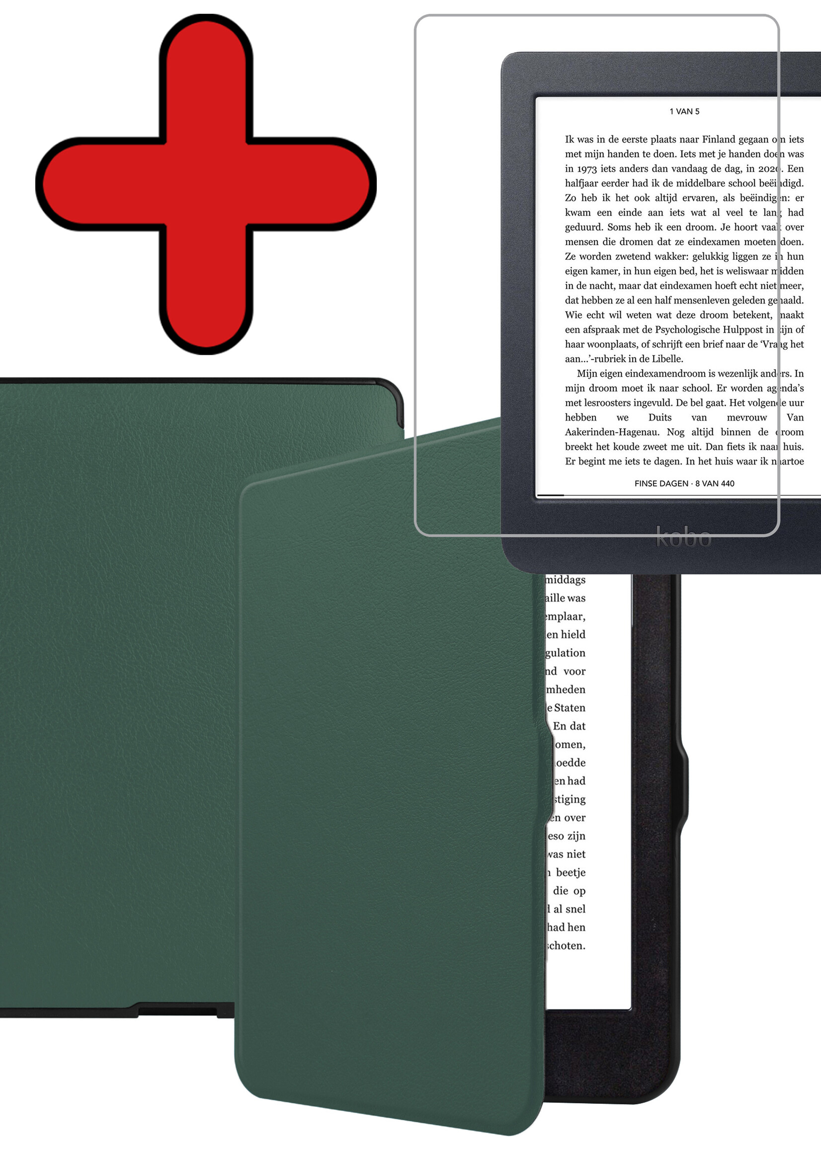 BTH Hoesje Geschikt voor Kobo Nia Hoesje Luxe Bescherm Case Met Screenprotector - Hoes Geschikt voor Kobo Nia Hoes Book Cover - Donkergroen