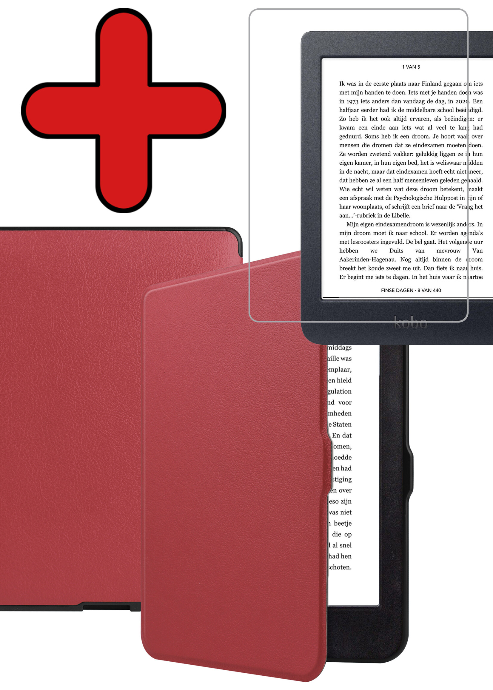 BTH Hoesje Geschikt voor Kobo Nia Hoesje Luxe Bescherm Case Met Screenprotector - Hoes Geschikt voor Kobo Nia Hoes Book Cover - Donkerrood