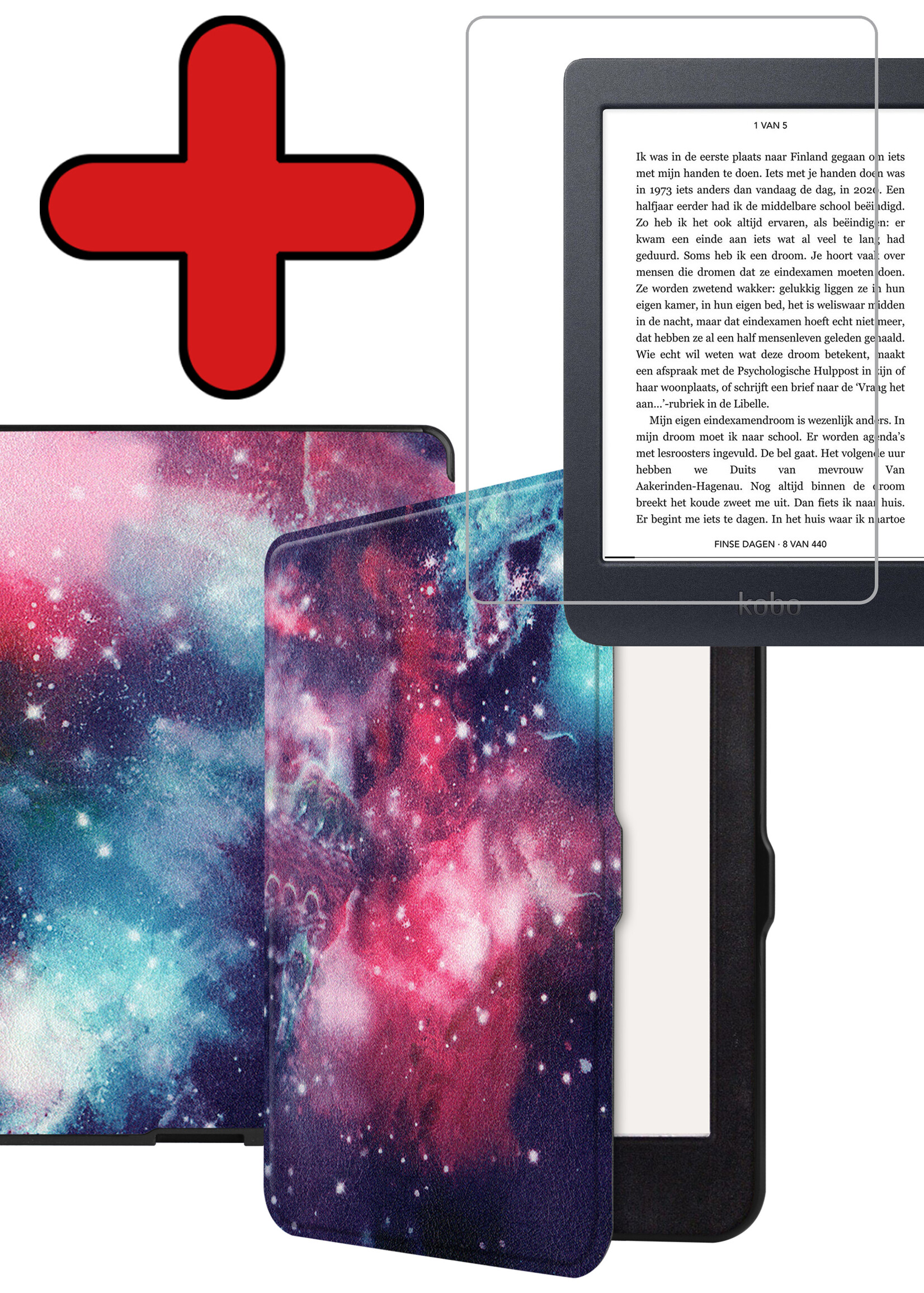 BTH Hoesje Geschikt voor Kobo Nia Hoesje Luxe Bescherm Case Met Screenprotector - Hoes Geschikt voor Kobo Nia Hoes Book Cover - Galaxy