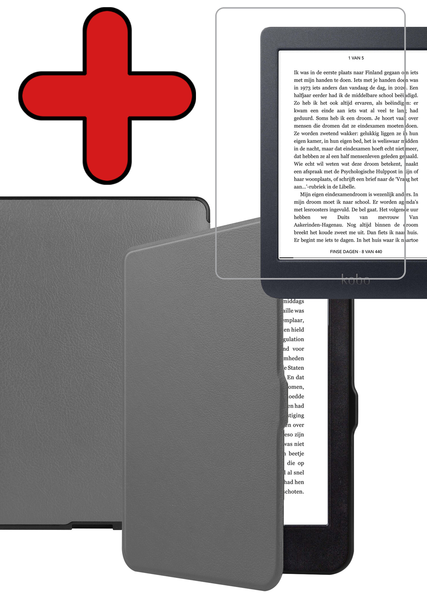 BTH Hoesje Geschikt voor Kobo Nia Hoesje Luxe Bescherm Case Met Screenprotector - Hoes Geschikt voor Kobo Nia Hoes Book Cover - Grijs