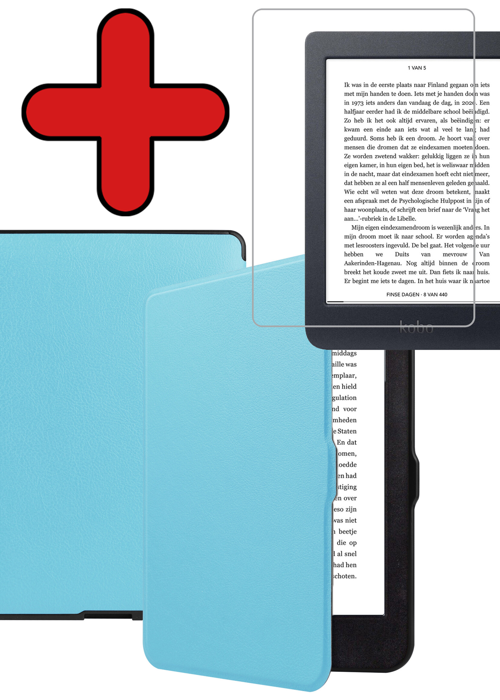 BTH Hoesje Geschikt voor Kobo Nia Hoesje Luxe Bescherm Case Met Screenprotector - Hoes Geschikt voor Kobo Nia Hoes Book Cover - Lichtblauw