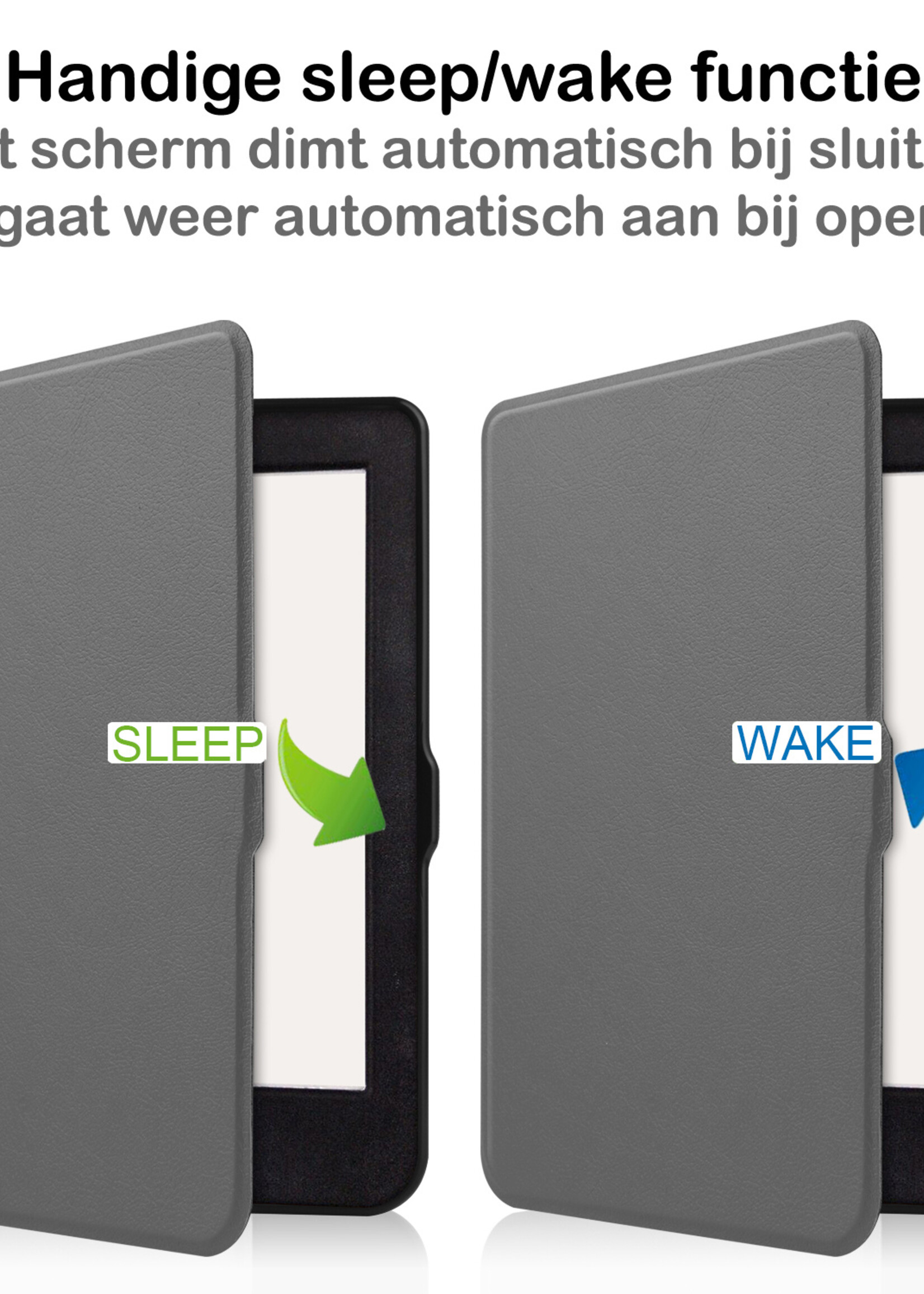 BTH Hoesje Geschikt voor Kobo Nia Hoesje Luxe Bescherm Case Met Screenprotector - Hoes Geschikt voor Kobo Nia Hoes Book Cover - Grijs