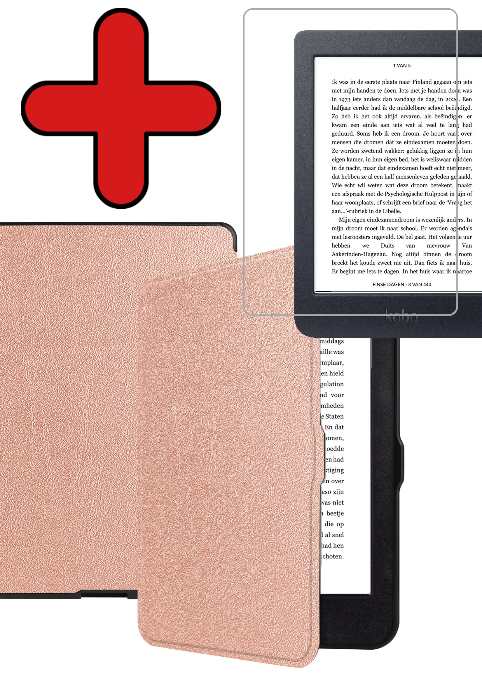 BTH Hoesje Geschikt voor Kobo Nia Hoesje Luxe Bescherm Case Met Screenprotector - Hoes Geschikt voor Kobo Nia Hoes Book Cover - Rosé Goud