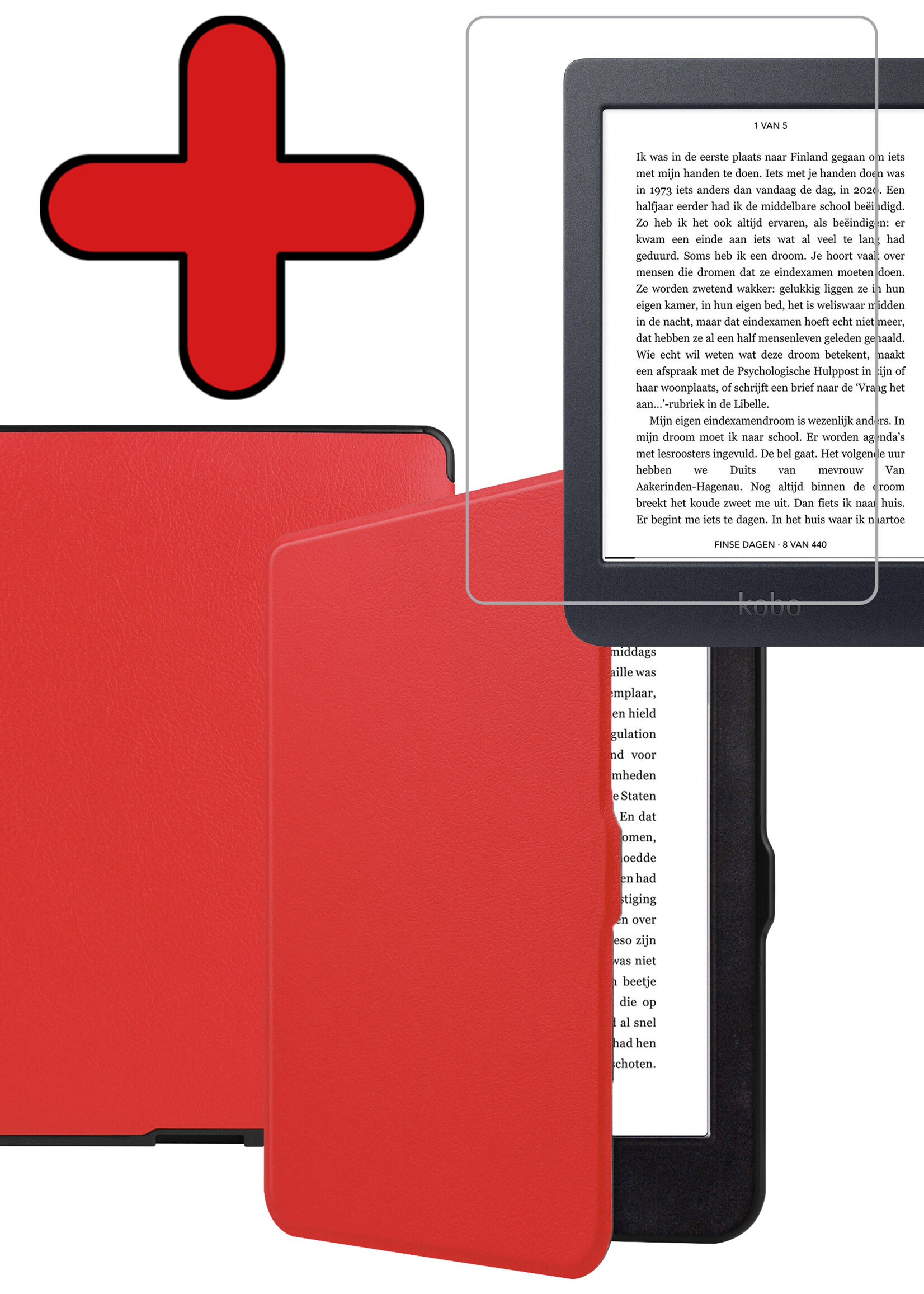 BTH Hoesje Geschikt voor Kobo Nia Hoesje Luxe Bescherm Case Met Screenprotector - Hoes Geschikt voor Kobo Nia Hoes Book Cover - Rood