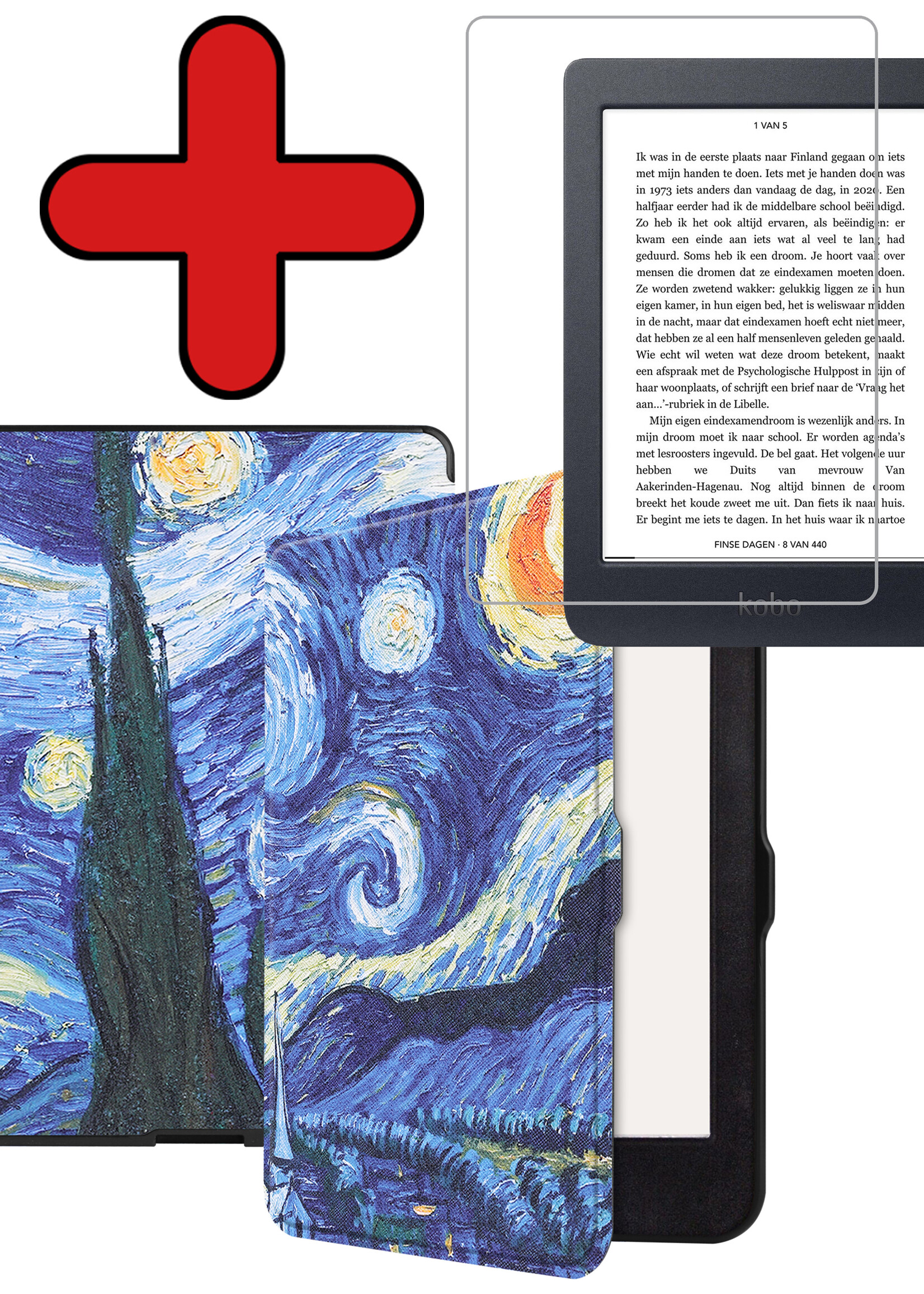BTH Hoesje Geschikt voor Kobo Nia Hoesje Luxe Bescherm Case Met Screenprotector - Hoes Geschikt voor Kobo Nia Hoes Book Cover - Sterrenhemel