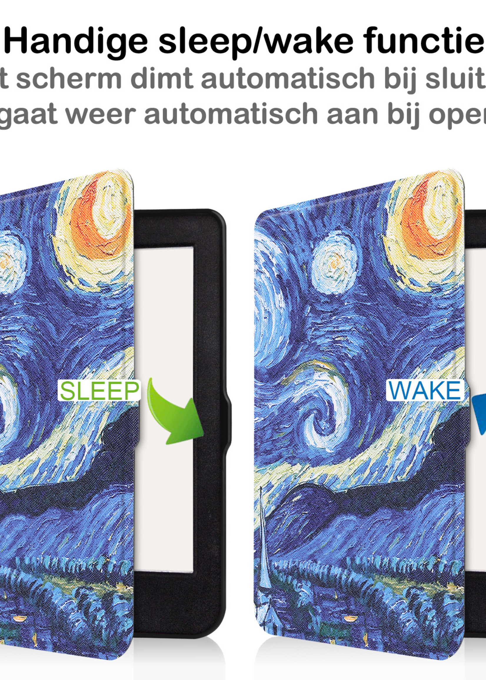 BTH Hoesje Geschikt voor Kobo Nia Hoesje Luxe Bescherm Case Met Screenprotector - Hoes Geschikt voor Kobo Nia Hoes Book Cover - Sterrenhemel