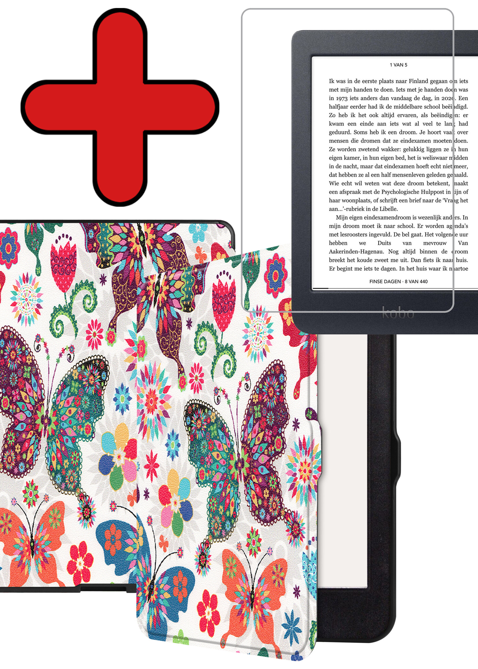 BTH Hoesje Geschikt voor Kobo Nia Hoesje Luxe Bescherm Case Met Screenprotector - Hoes Geschikt voor Kobo Nia Hoes Book Cover - Vlinders