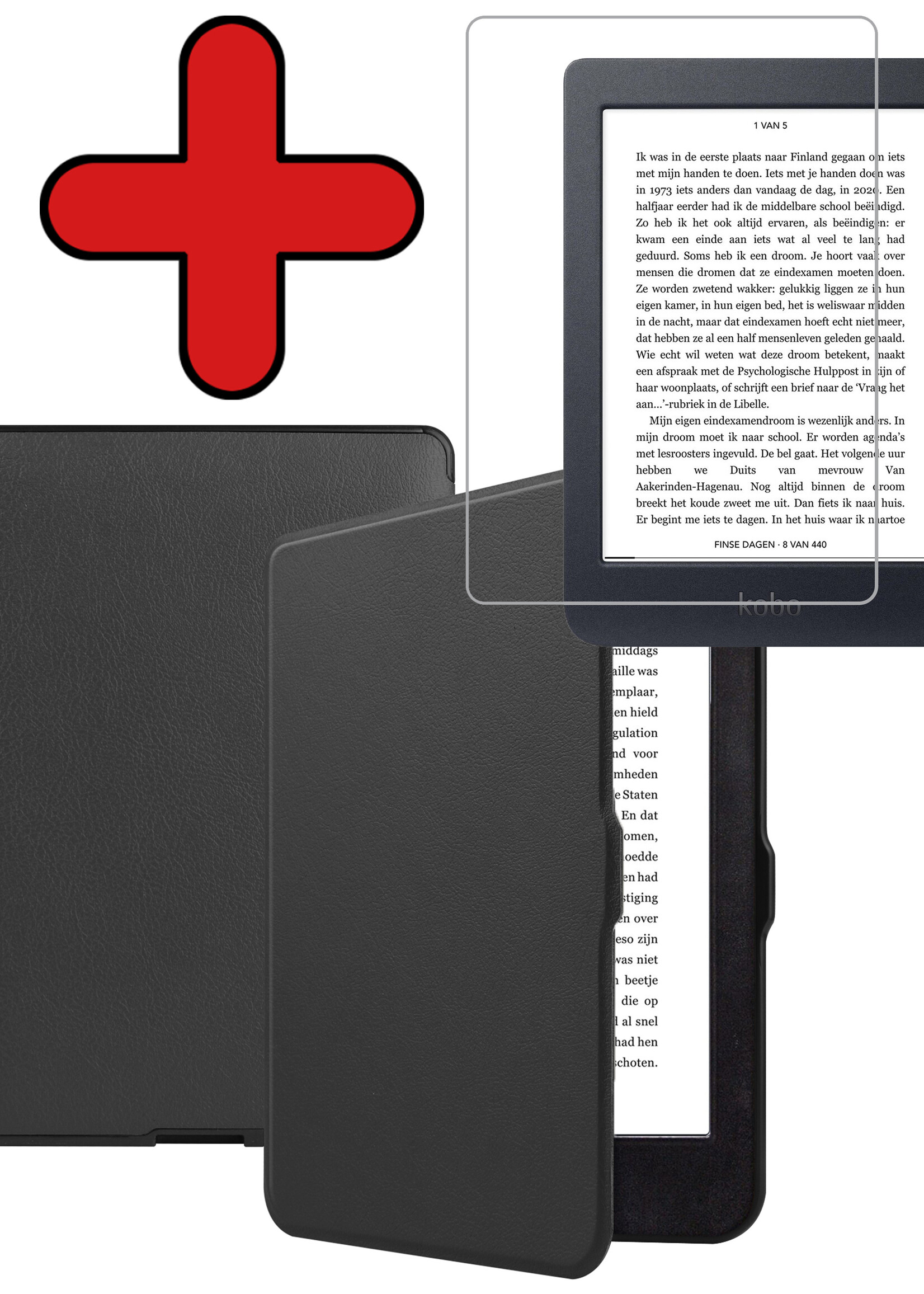 BTH Hoesje Geschikt voor Kobo Nia Hoesje Luxe Bescherm Case Met Screenprotector - Hoes Geschikt voor Kobo Nia Hoes Book Cover - Zwart