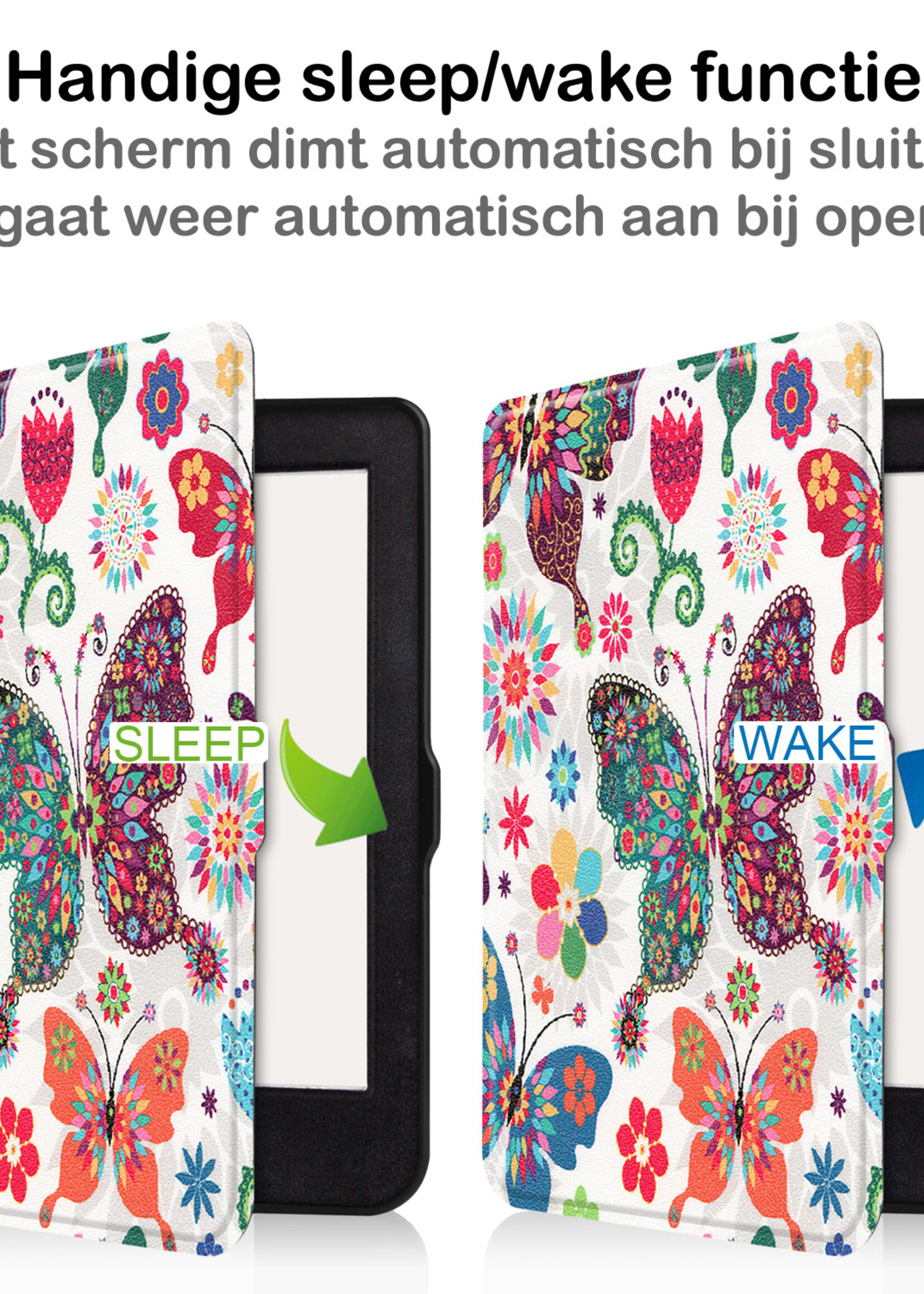 BTH Hoesje Geschikt voor Kobo Nia Hoesje Luxe Bescherm Case Met Screenprotector - Hoes Geschikt voor Kobo Nia Hoes Book Cover - Vlinders