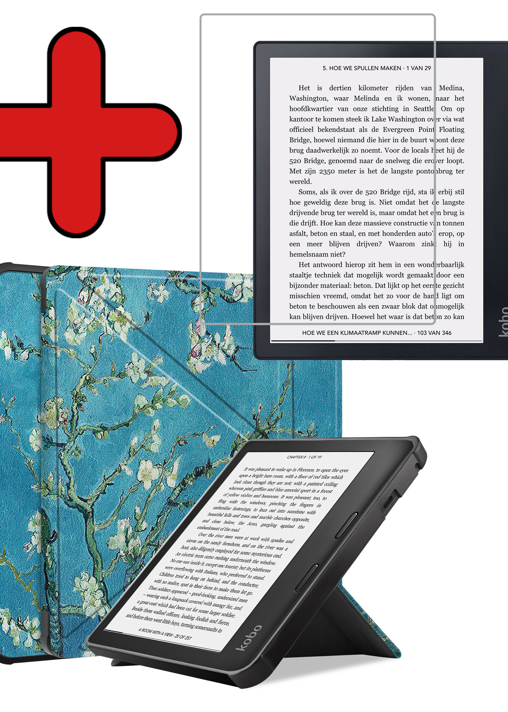 BTH Hoesje Geschikt voor Kobo Sage Hoesje Luxe Bescherm Case Met Screenprotector - Hoes Geschikt voor Kobo Sage Hoes Book Cover - Bloesem