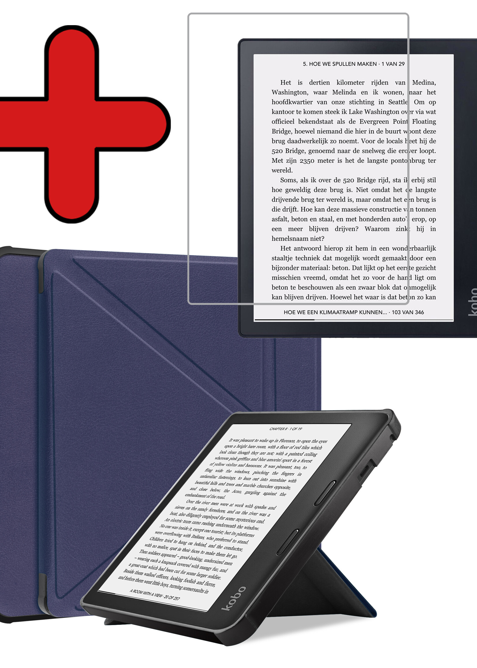 BTH Hoesje Geschikt voor Kobo Sage Hoesje Luxe Bescherm Case Met Screenprotector - Hoes Geschikt voor Kobo Sage Hoes Book Cover - Donkerblauw