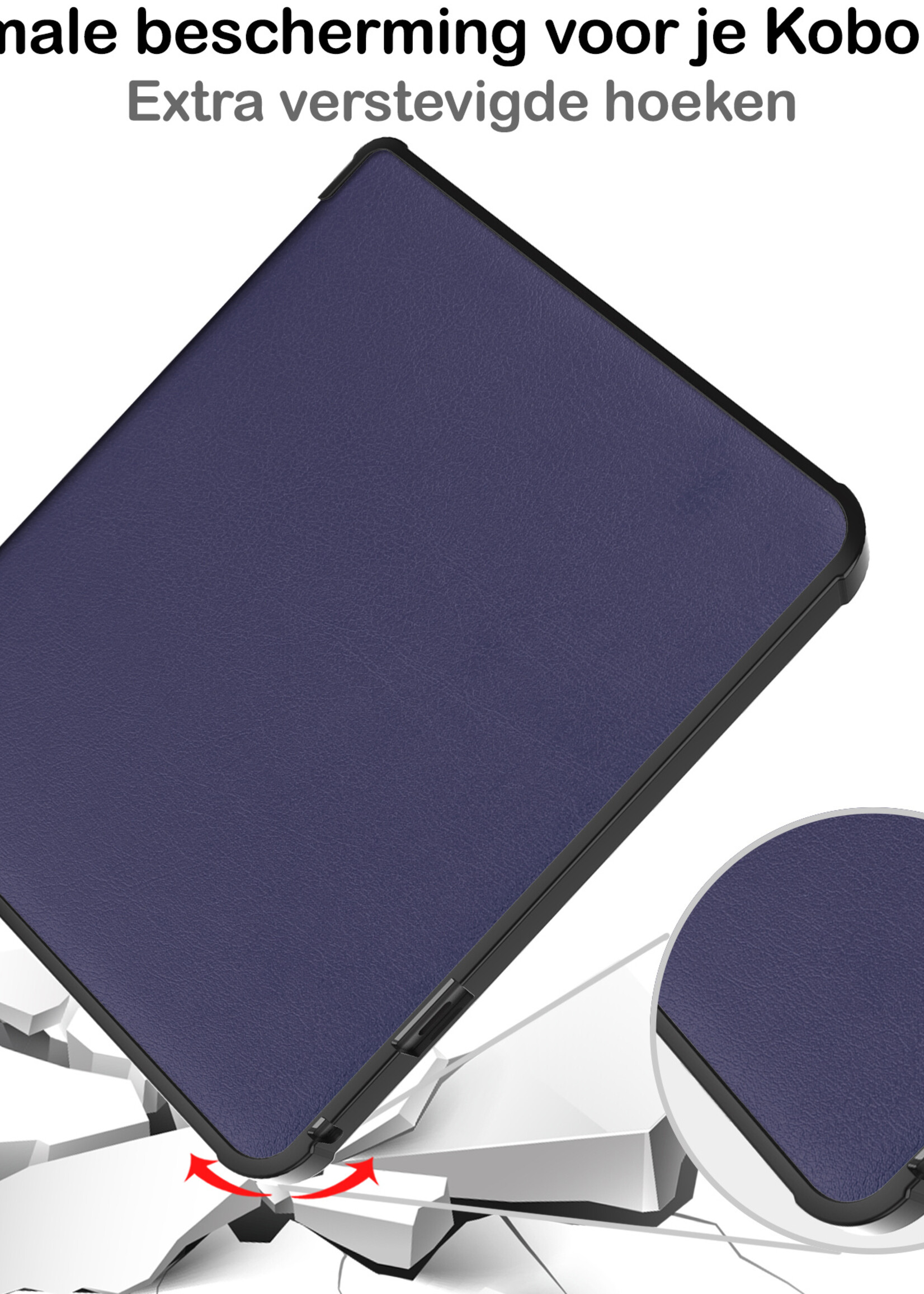 BTH Hoesje Geschikt voor Kobo Sage Hoesje Luxe Bescherm Case Met Screenprotector - Hoes Geschikt voor Kobo Sage Hoes Book Cover - Donkerblauw