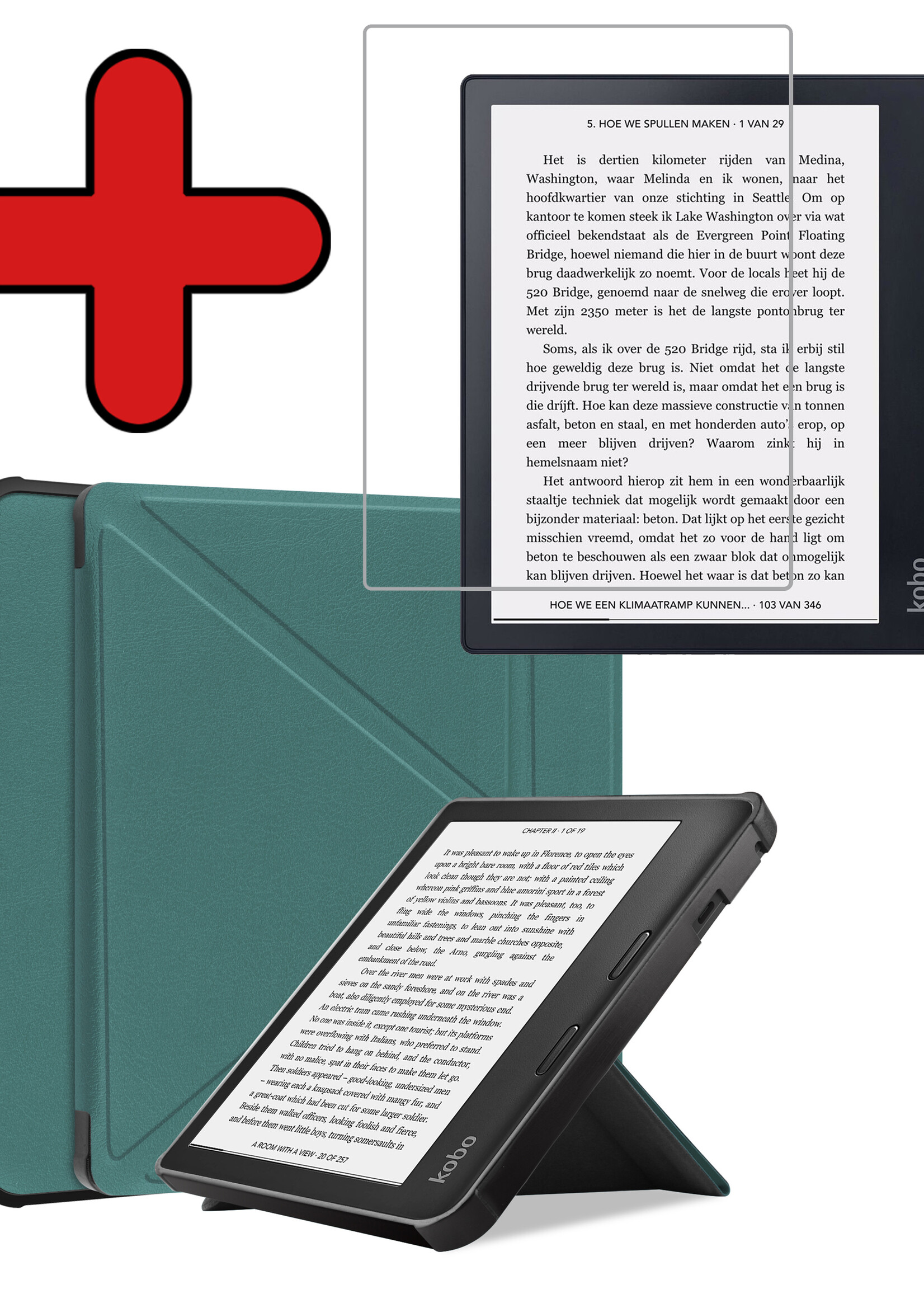 BTH Hoesje Geschikt voor Kobo Sage Hoesje Luxe Bescherm Case Met Screenprotector - Hoes Geschikt voor Kobo Sage Hoes Book Cover - Donkergroen