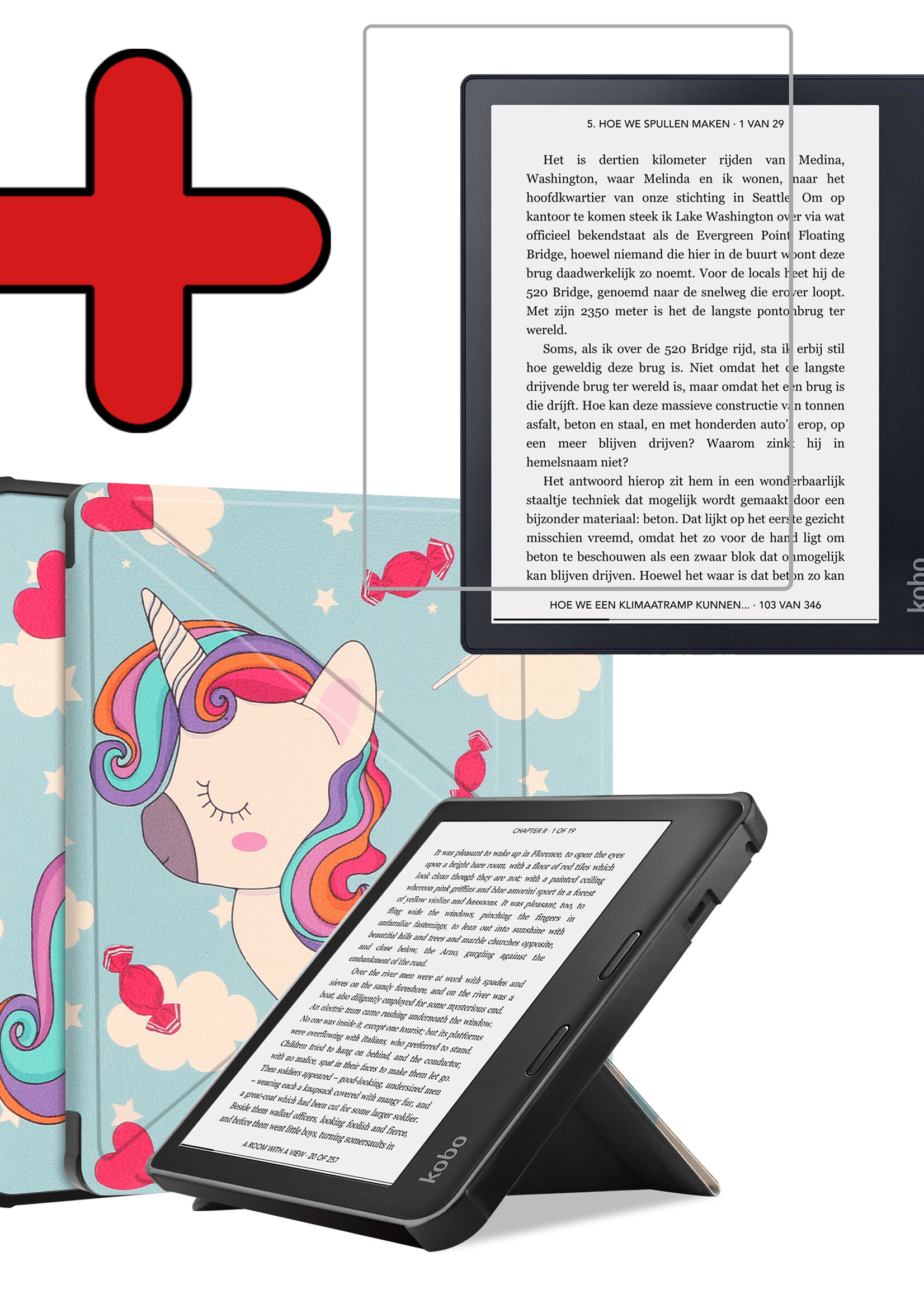 BTH Hoesje Geschikt voor Kobo Sage Hoesje Luxe Bescherm Case Met Screenprotector - Hoes Geschikt voor Kobo Sage Hoes Book Cover - Eenhoorn