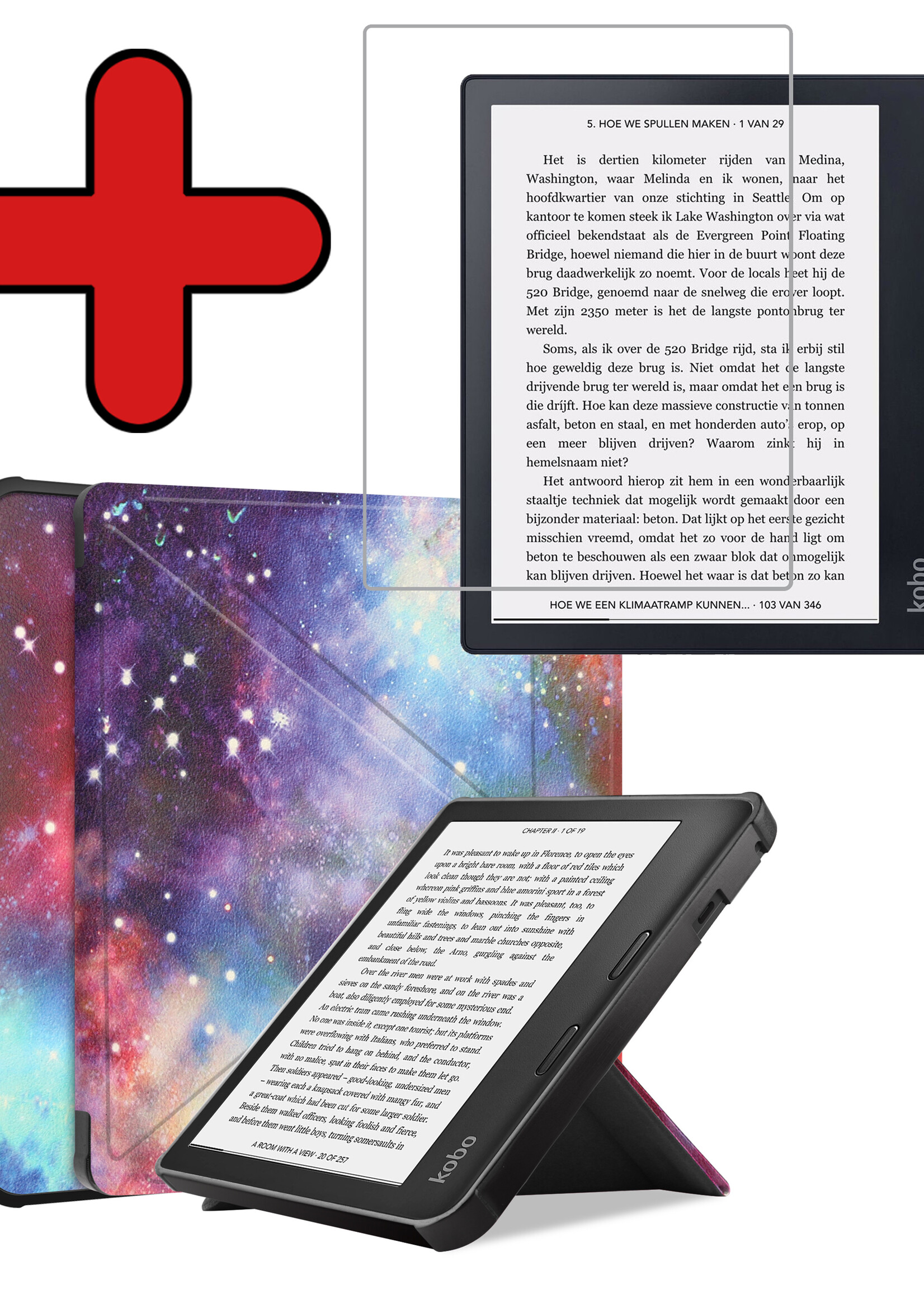 BTH Hoesje Geschikt voor Kobo Sage Hoesje Luxe Bescherm Case Met Screenprotector - Hoes Geschikt voor Kobo Sage Hoes Book Cover - Galaxy