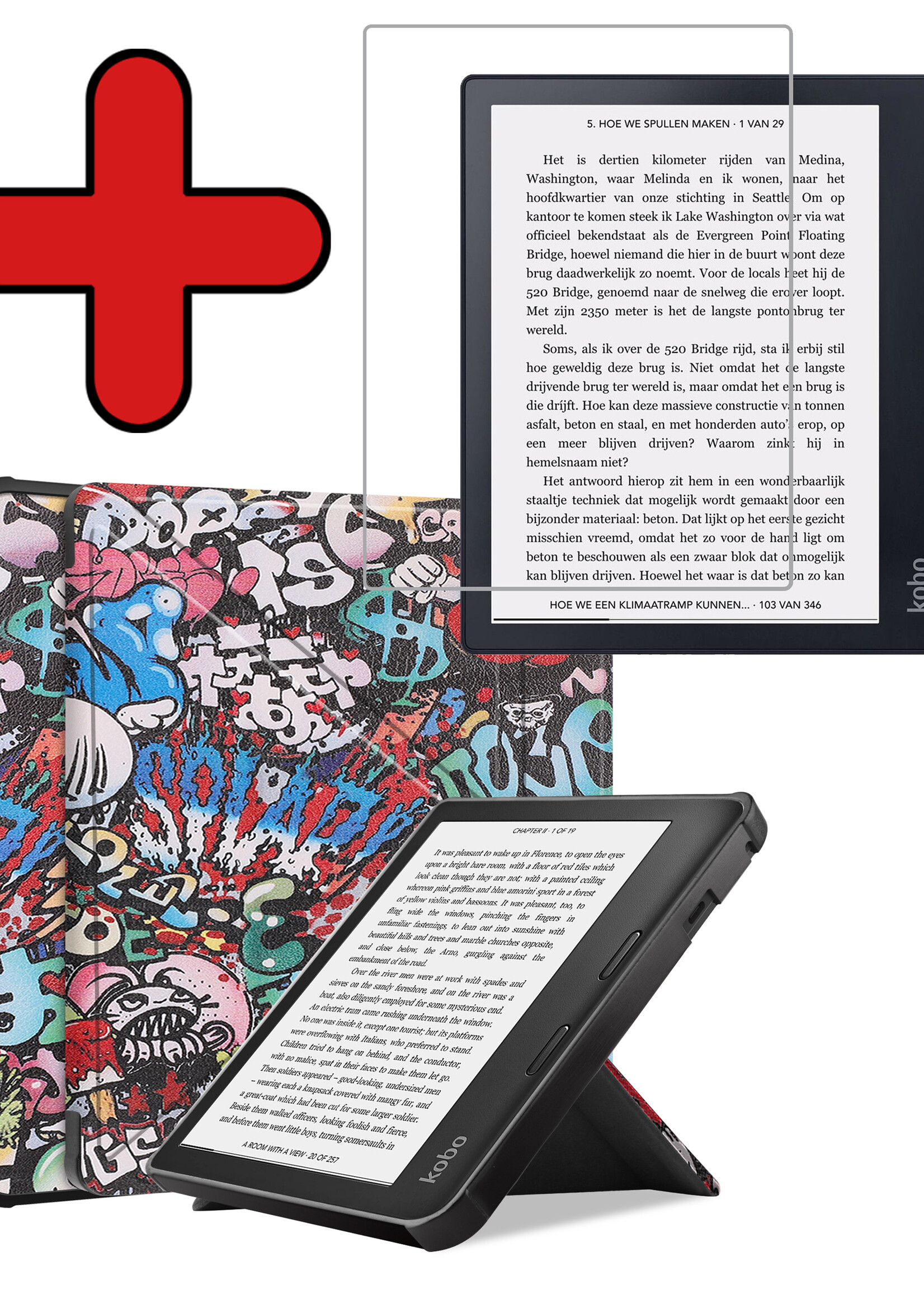 BTH Hoesje Geschikt voor Kobo Sage Hoesje Luxe Bescherm Case Met Screenprotector - Hoes Geschikt voor Kobo Sage Hoes Book Cover - Graffity