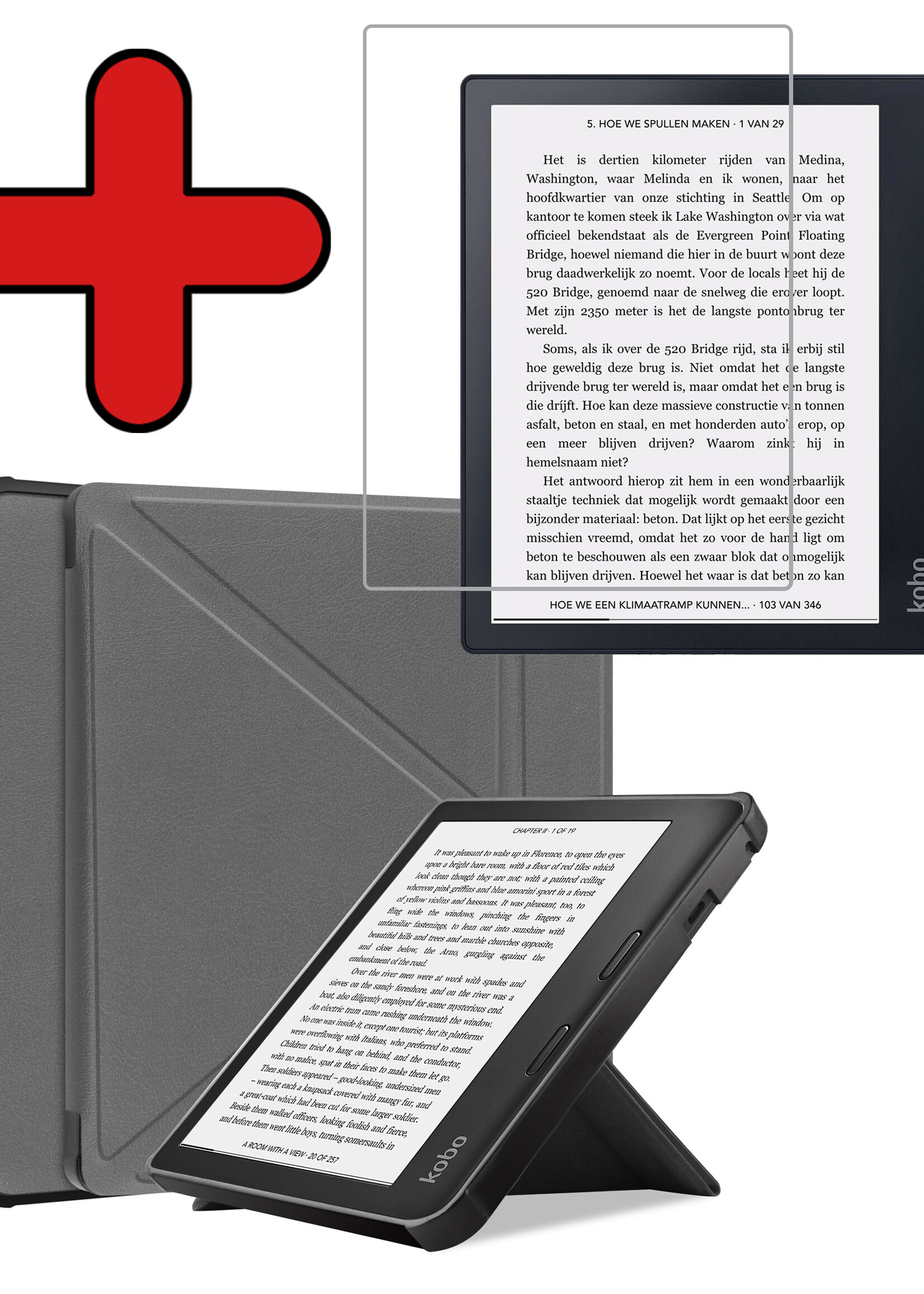 BTH Hoesje Geschikt voor Kobo Sage Hoesje Luxe Bescherm Case Met Screenprotector - Hoes Geschikt voor Kobo Sage Hoes Book Cover - Grijs