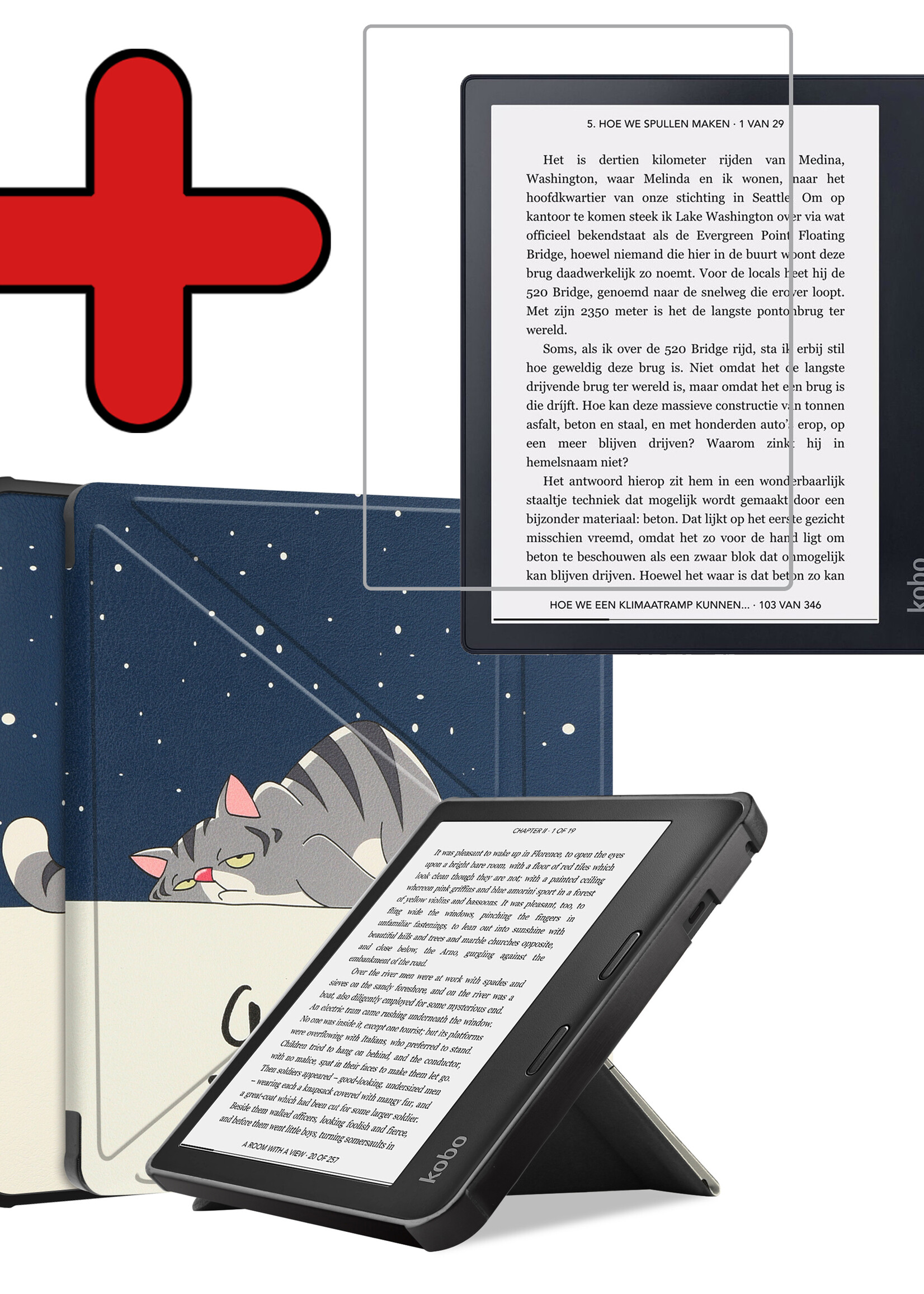 BTH Hoesje Geschikt voor Kobo Sage Hoesje Luxe Bescherm Case Met Screenprotector - Hoes Geschikt voor Kobo Sage Hoes Book Cover - Kat