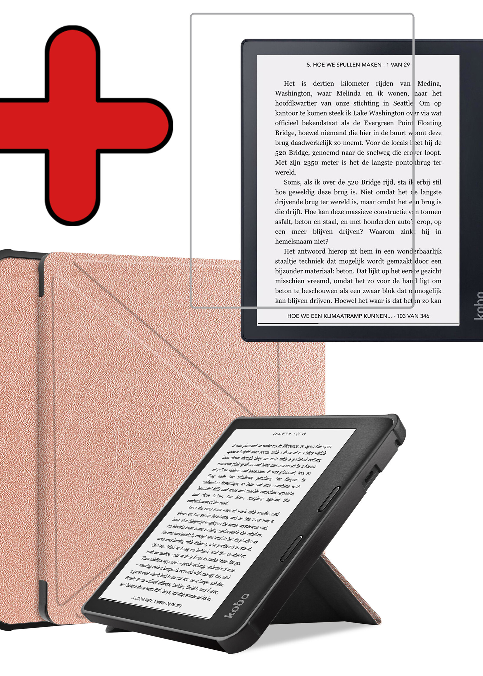 BTH Hoesje Geschikt voor Kobo Sage Hoesje Luxe Bescherm Case Met Screenprotector - Hoes Geschikt voor Kobo Sage Hoes Book Cover - Rosé Goud