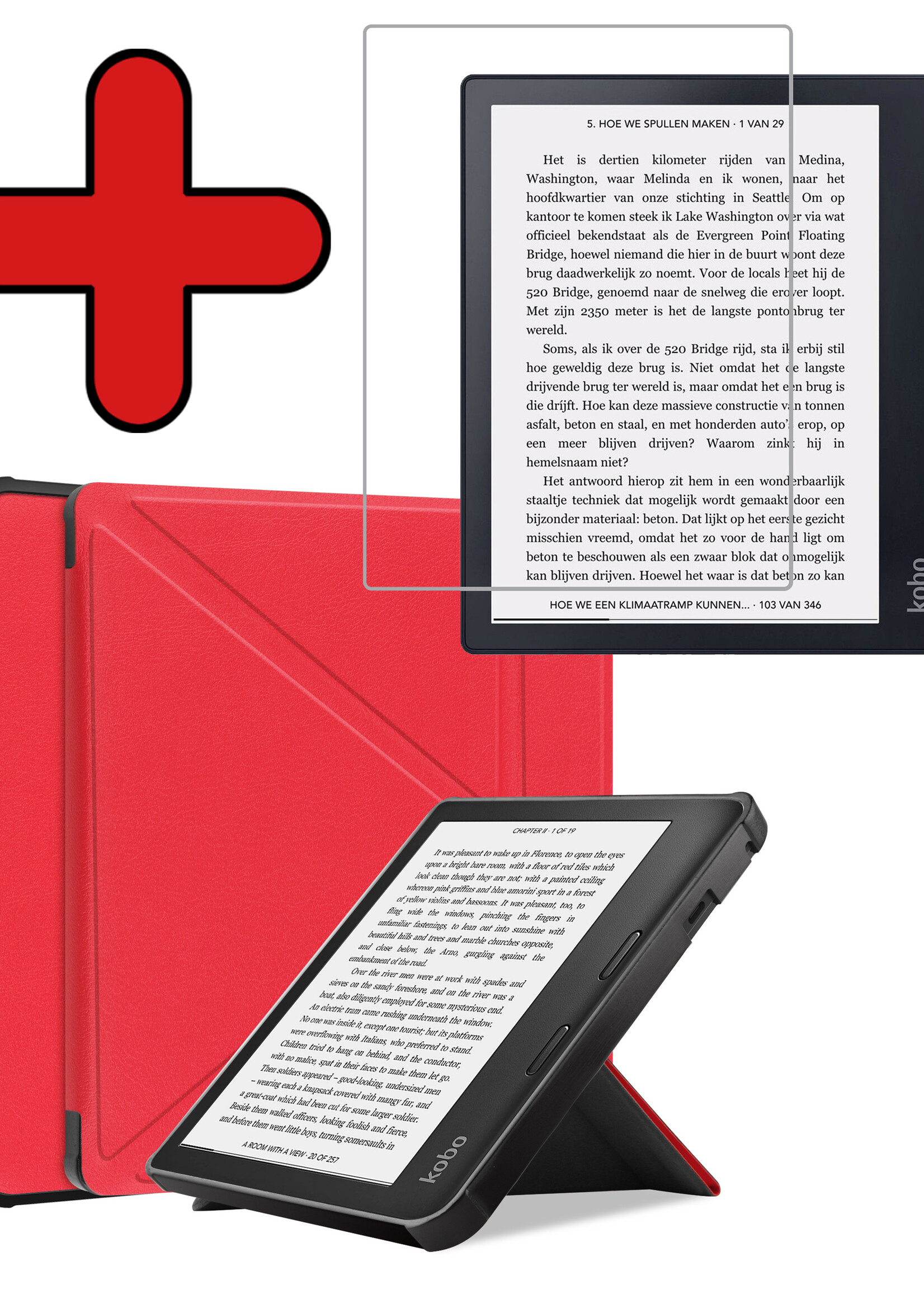 BTH Hoesje Geschikt voor Kobo Sage Hoesje Luxe Bescherm Case Met Screenprotector - Hoes Geschikt voor Kobo Sage Hoes Book Cover - Rood