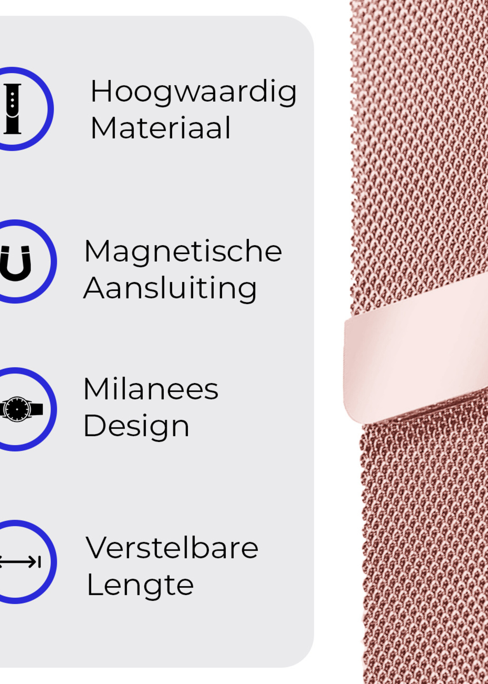 BTH Milanese Horlogeband Geschikt voor Samsung Watch 5 Bandje Milanees - Polsbandje Met Magneetsluiting Geschikt voor Samsung Galaxy Watch 5 Bandje Milanees - Rose Goud