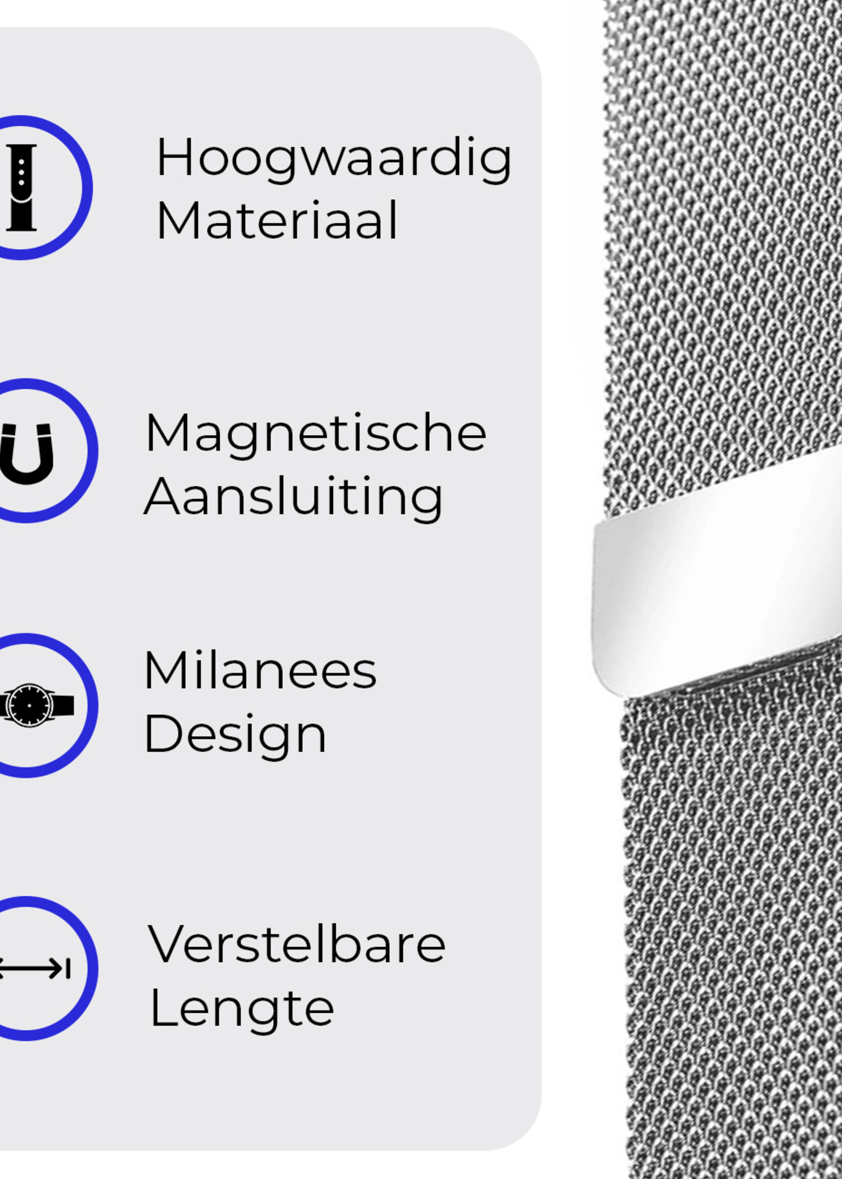 BTH Milanese Horlogeband Geschikt voor Samsung Watch 5 Bandje Milanees - Polsbandje Met Magneetsluiting Geschikt voor Samsung Galaxy Watch 5 Bandje Milanees - Zilver