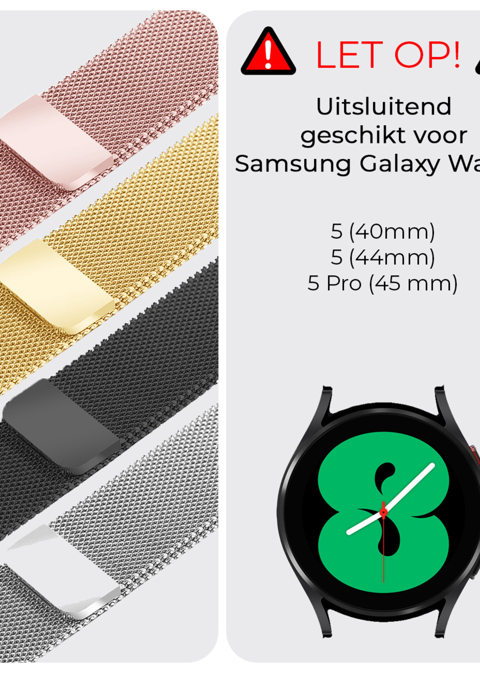 BTH Milanese Horlogeband Geschikt voor Samsung Watch 5 Bandje Milanees - Polsbandje Met Magneetsluiting Geschikt voor Samsung Galaxy Watch 5 Bandje Milanees - Zilver