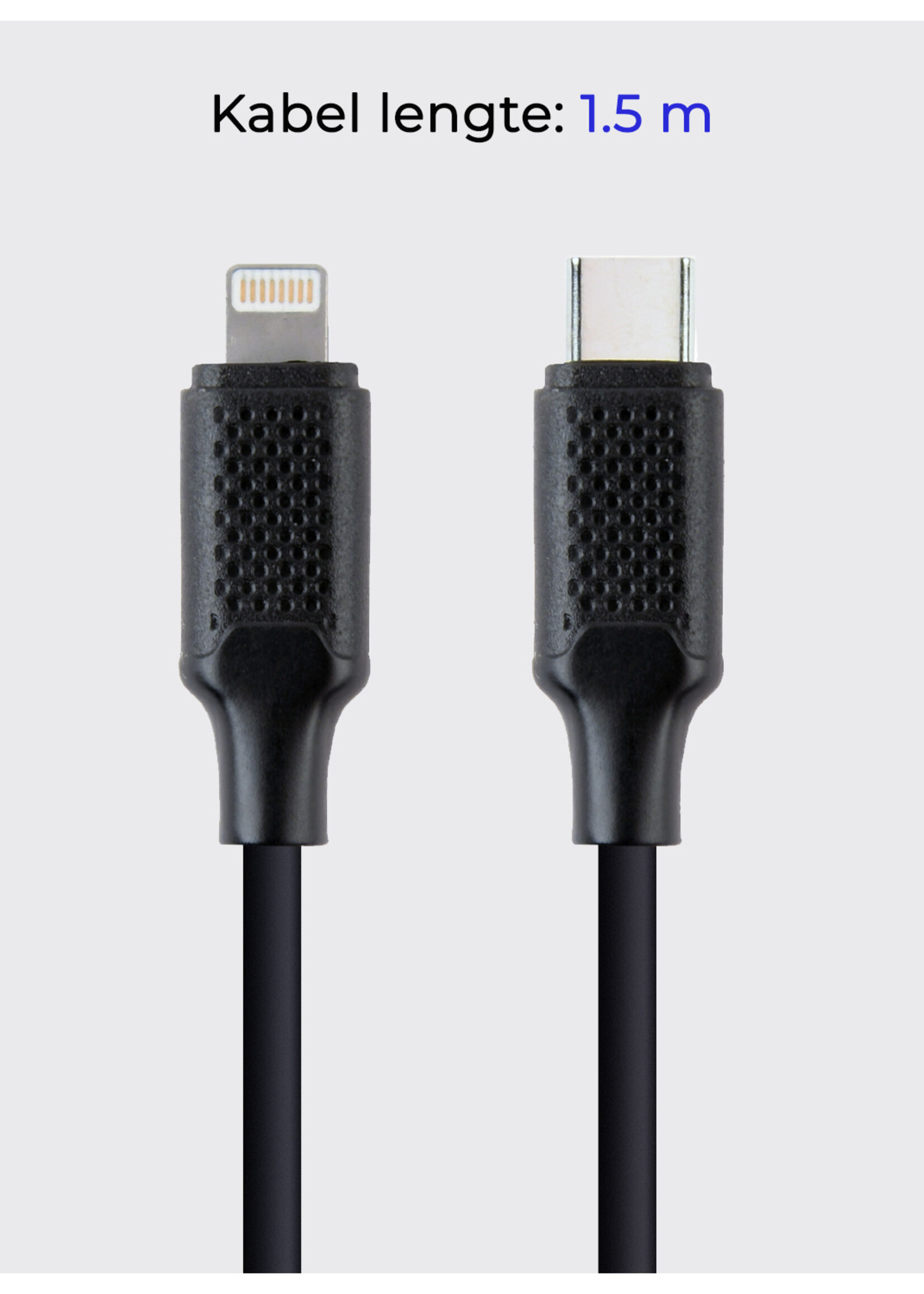BTH USB-C Kabels Oplaadkabel Datakabel USB C Kabel Geschikt voor iPhone Lightning - Geschikt voor USB C naar Lightning USB C Oplader - 1.5 meter - Zwart