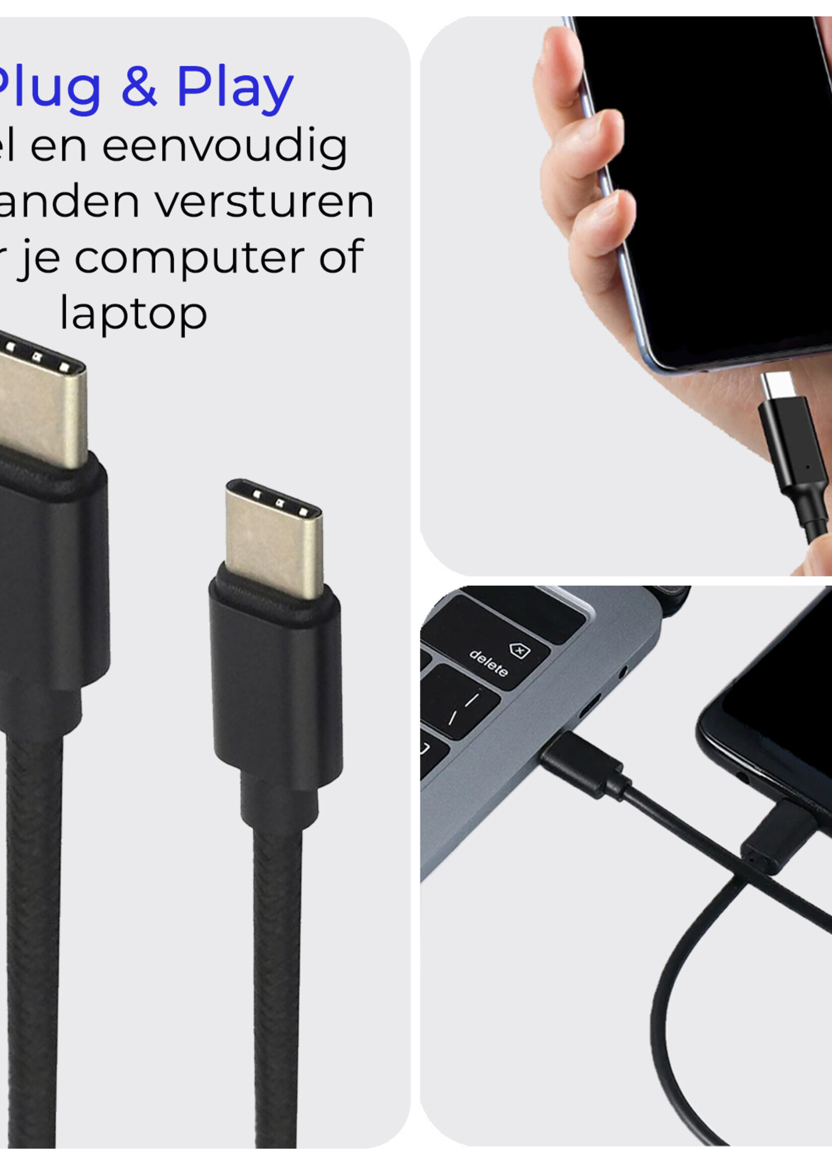 BTH USB-C Kabels Oplaadkabel Datakabel USB C Kabel Nylon Gevlochten - USB C naar USB C Kabel - USB C Oplader - 1.8 meter - Zwart