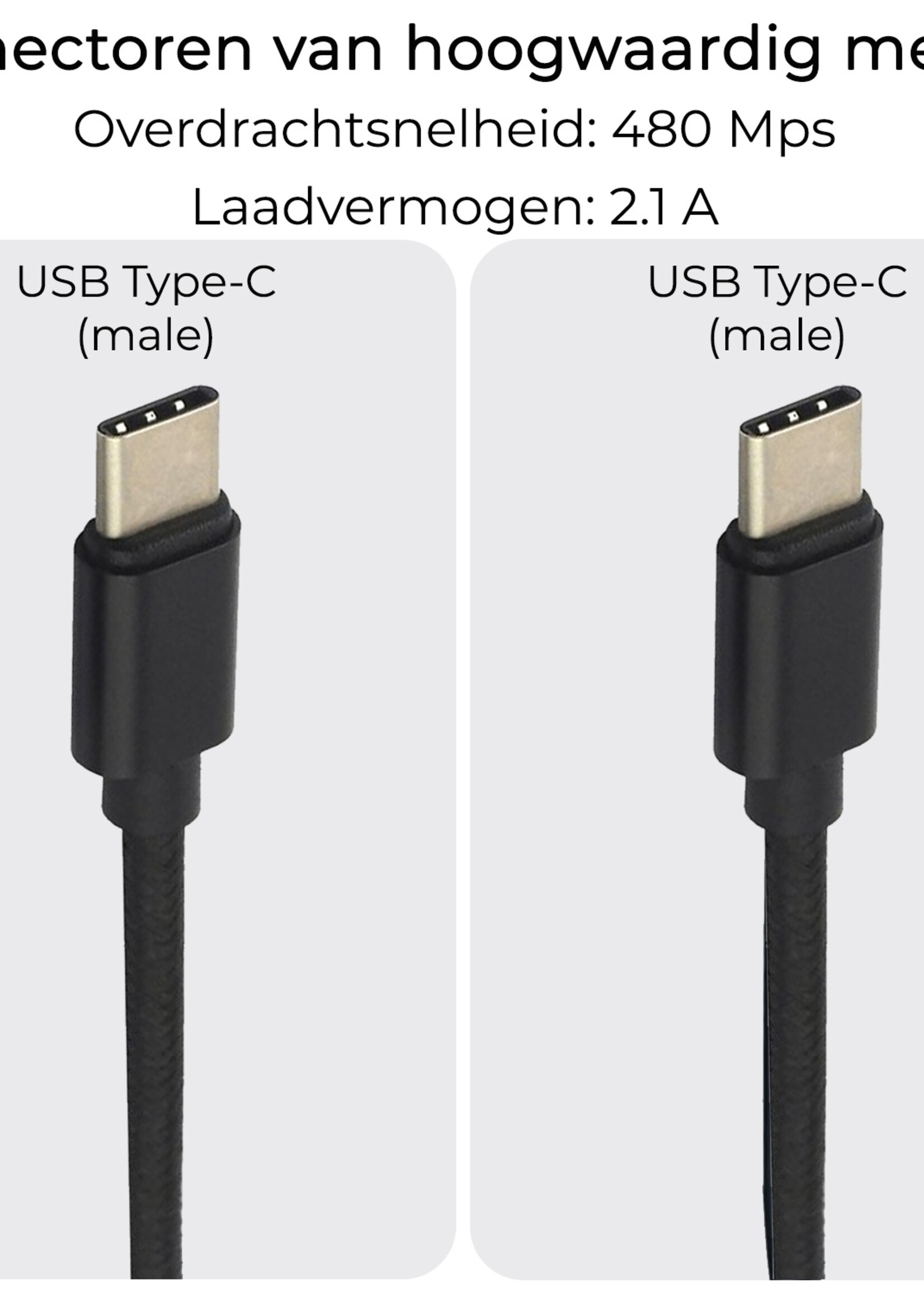 BTH USB-C Kabels Oplaadkabel Datakabel USB C Kabel Nylon Gevlochten - USB C naar USB C Kabel - USB C Oplader - 1.8 meter - Zwart