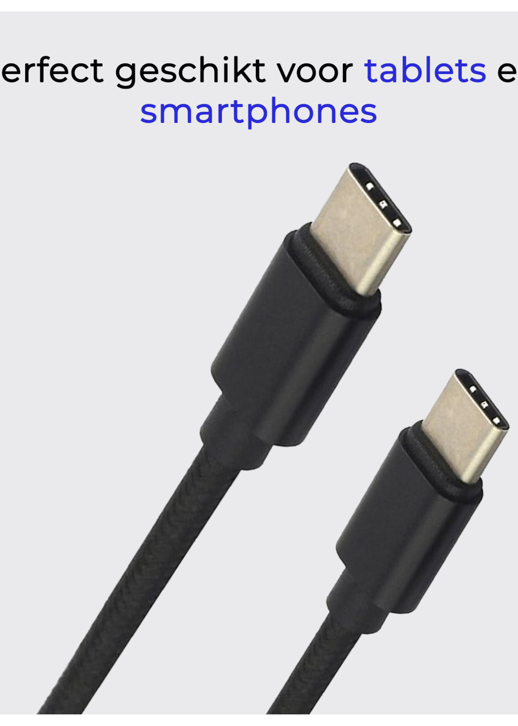 BTH USB-C Kabels Oplaadkabel Datakabel USB C Kabel Nylon Gevlochten - USB C naar USB C Kabel - USB C Oplader - 1.8 meter - Zwart