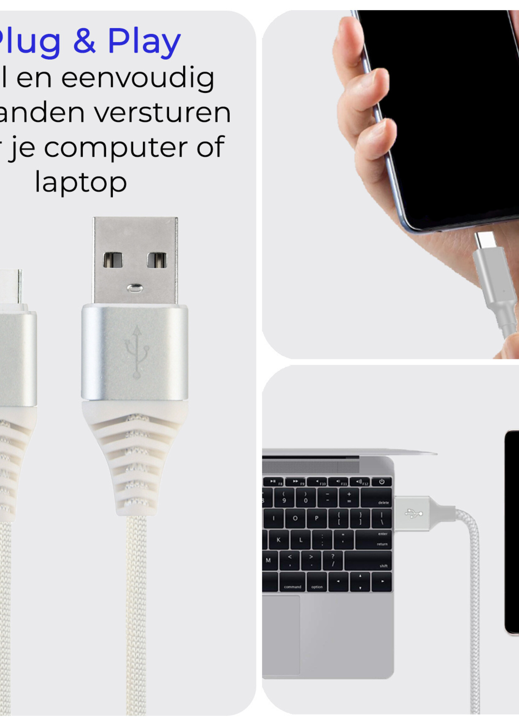 BTH USB-C Kabels Oplaadkabel Datakabel USB C Kabel Nylon Gevlochten - USB C naar USB A Kabel - USB C Oplader - 2 meter - Wit