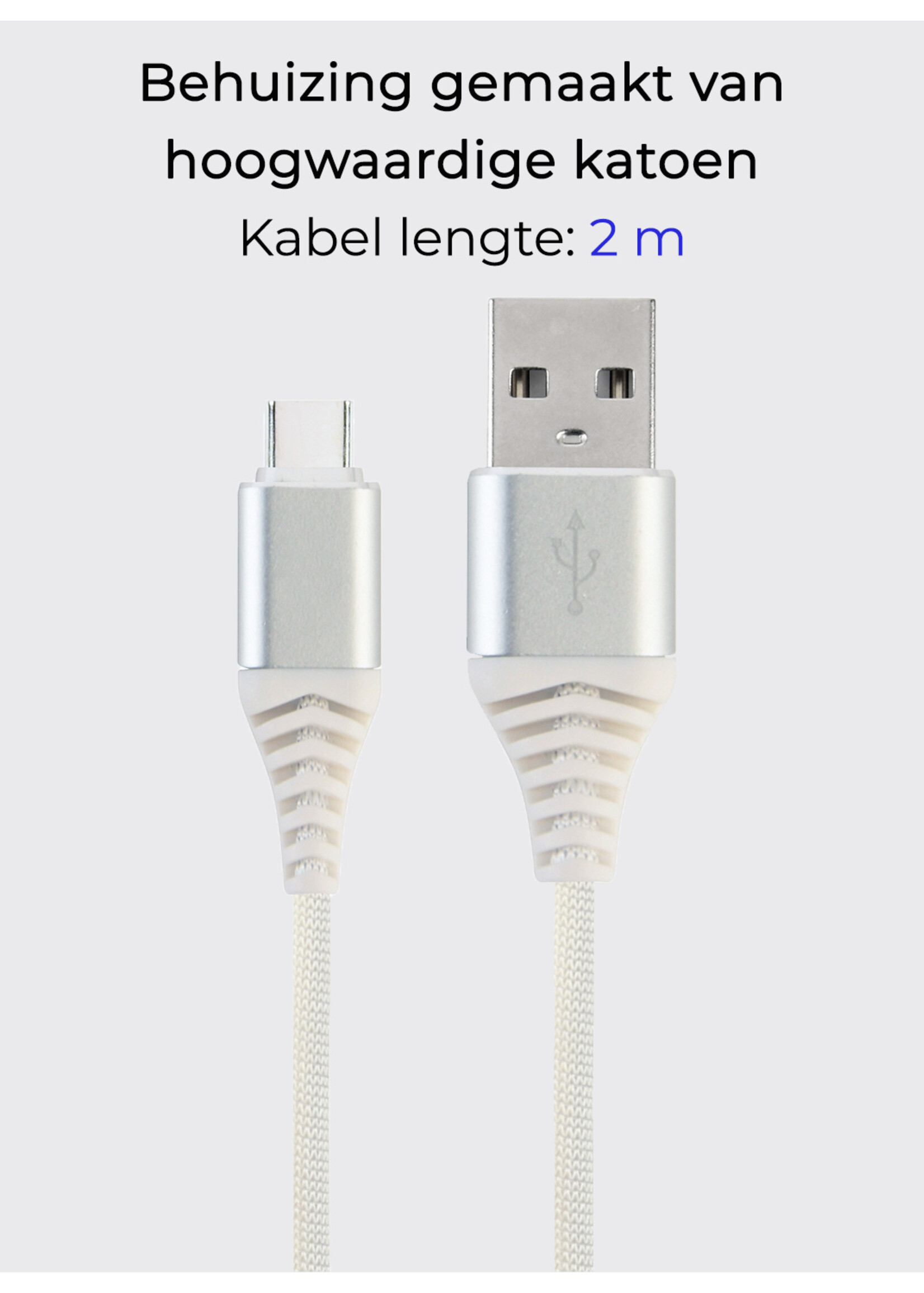 BTH USB-C Kabels Oplaadkabel Datakabel USB C Kabel Nylon Gevlochten - USB C naar USB A Kabel - USB C Oplader - 2 meter - Wit