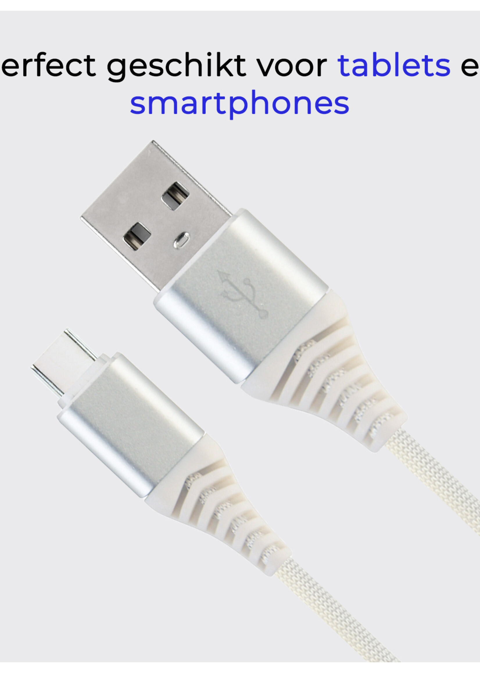 BTH USB-C Kabels Oplaadkabel Datakabel USB C Kabel Nylon Gevlochten - USB C naar USB A Kabel - USB C Oplader - 2 meter - Wit