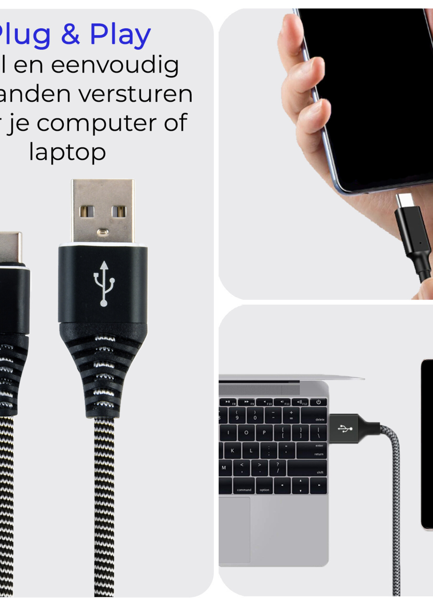 BTH USB-C Kabels Oplaadkabel Datakabel USB C Kabel Nylon Gevlochten - USB C naar USB A Kabel - USB C Oplader - 2 meter - Zwart/Wit