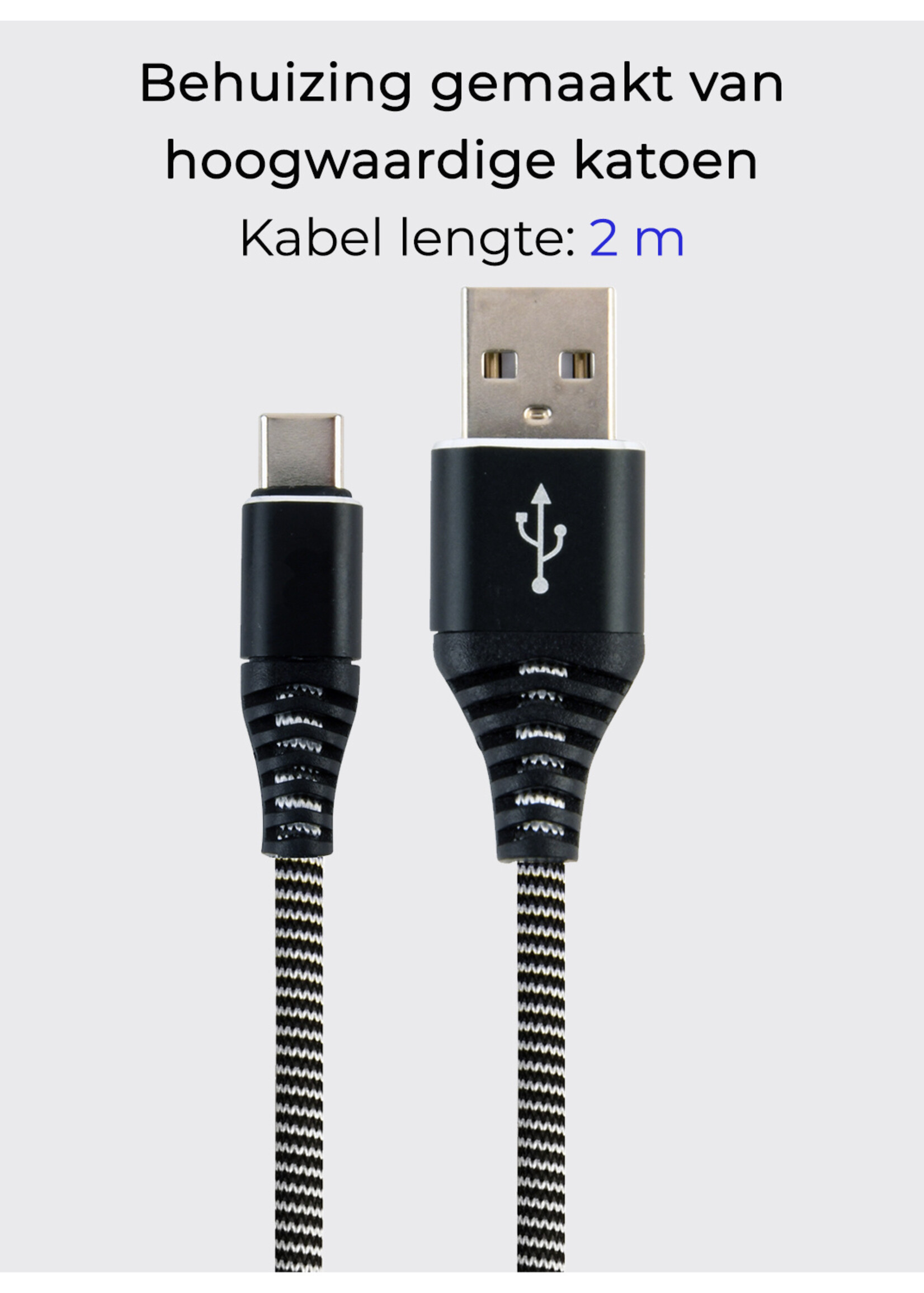 BTH USB-C Kabels Oplaadkabel Datakabel USB C Kabel Nylon Gevlochten - USB C naar USB A Kabel - USB C Oplader - 2 meter - Zwart/Wit