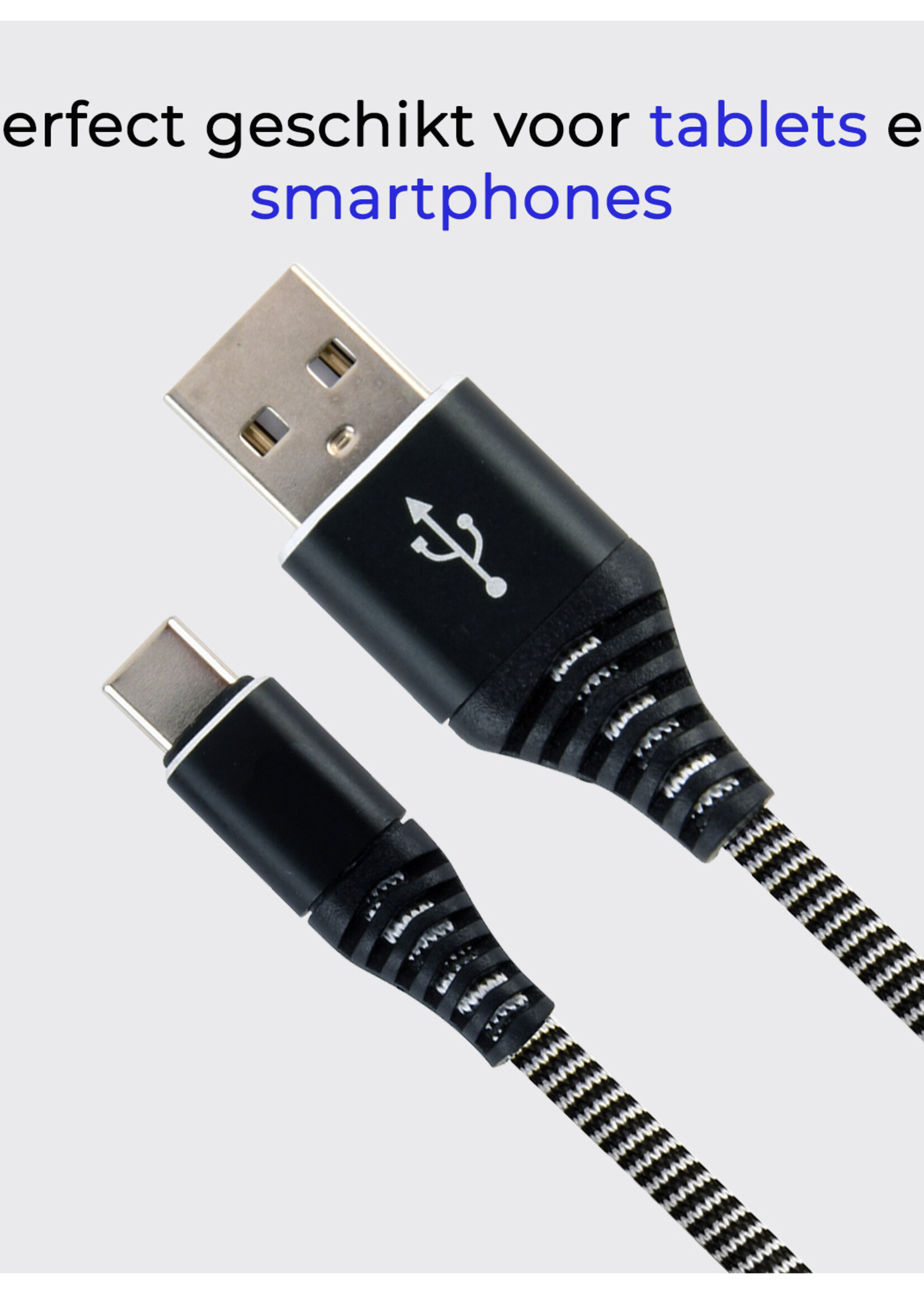 BTH USB-C Kabels Oplaadkabel Datakabel USB C Kabel Nylon Gevlochten - USB C naar USB A Kabel - USB C Oplader - 2 meter - Zwart/Wit