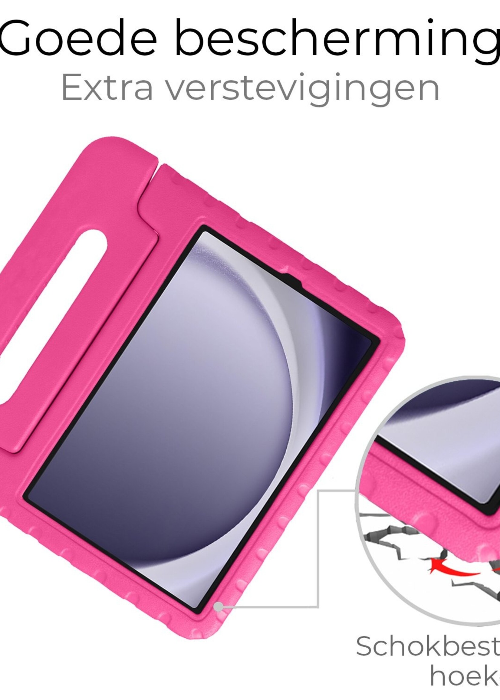 BTH Kinderhoes Geschikt voor Samsung Galaxy Tab A9 Hoes Kinder Hoesje Kids Case Cover Kidsproof Met 2x Screenprotector - Hoesje Geschikt voor Samsung Tab A9 Hoesje Kinder Hoes - Roze