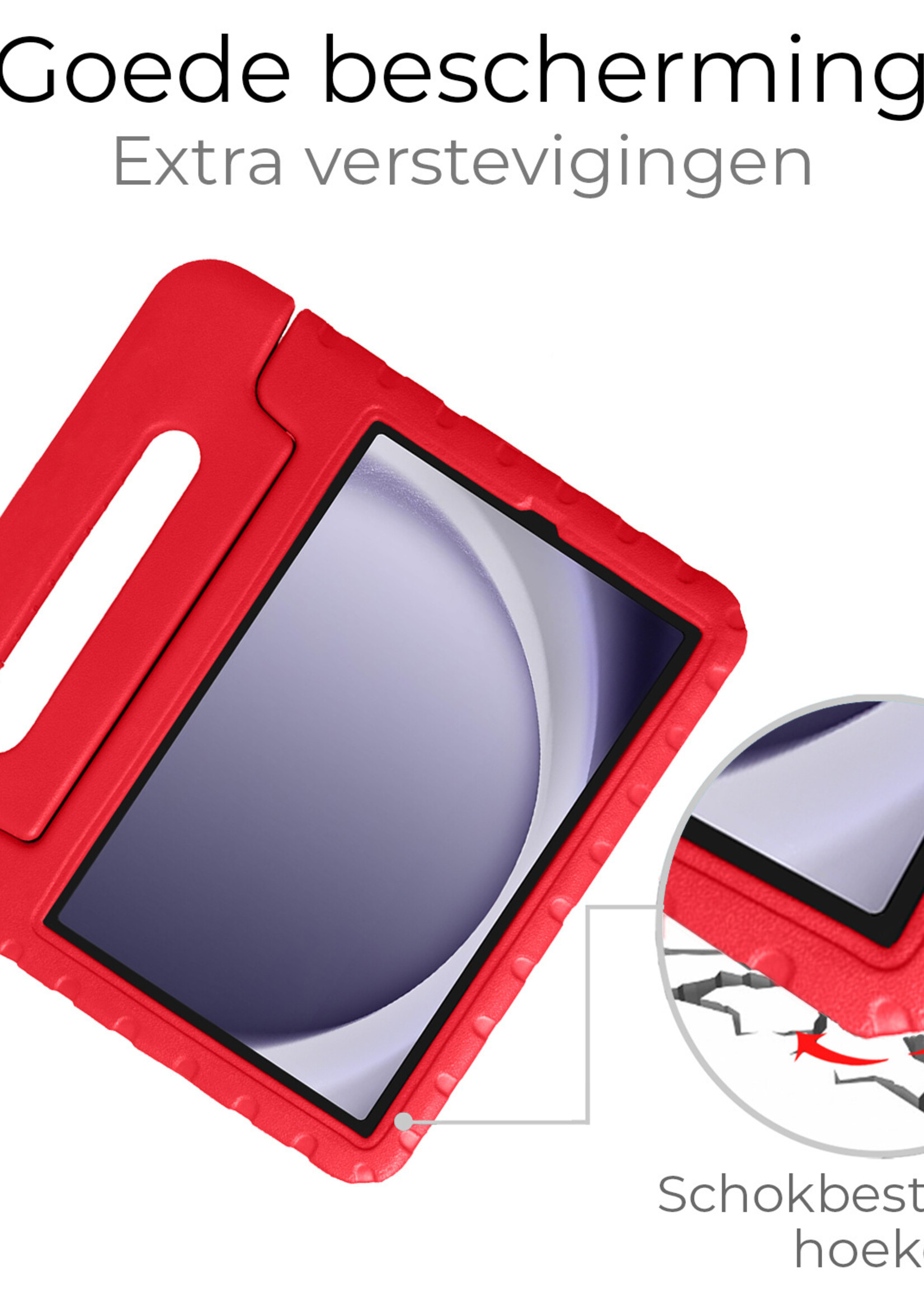 BTH Kinderhoes Geschikt voor Samsung Galaxy Tab A9 Plus Hoes Kinder Hoesje Kids Case Cover Kidsproof Met Screenprotector - Hoesje Geschikt voor Samsung Tab A9 Plus Hoesje Kinder Hoes - Rood