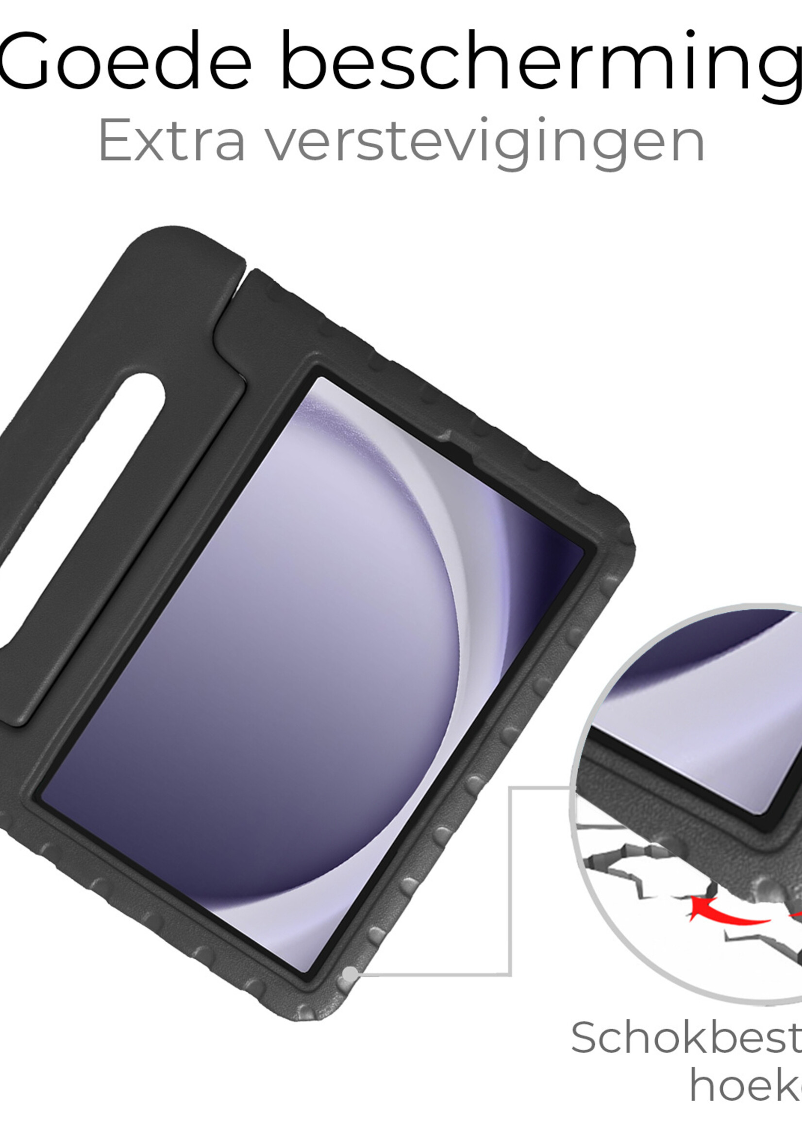 BTH Kinderhoes Geschikt voor Samsung Galaxy Tab A9 Plus Hoes Kinder Hoesje Kids Case Cover Kidsproof Met 2x Screenprotector - Hoesje Geschikt voor Samsung Tab A9 Plus Hoesje Kinder Hoes - Zwart