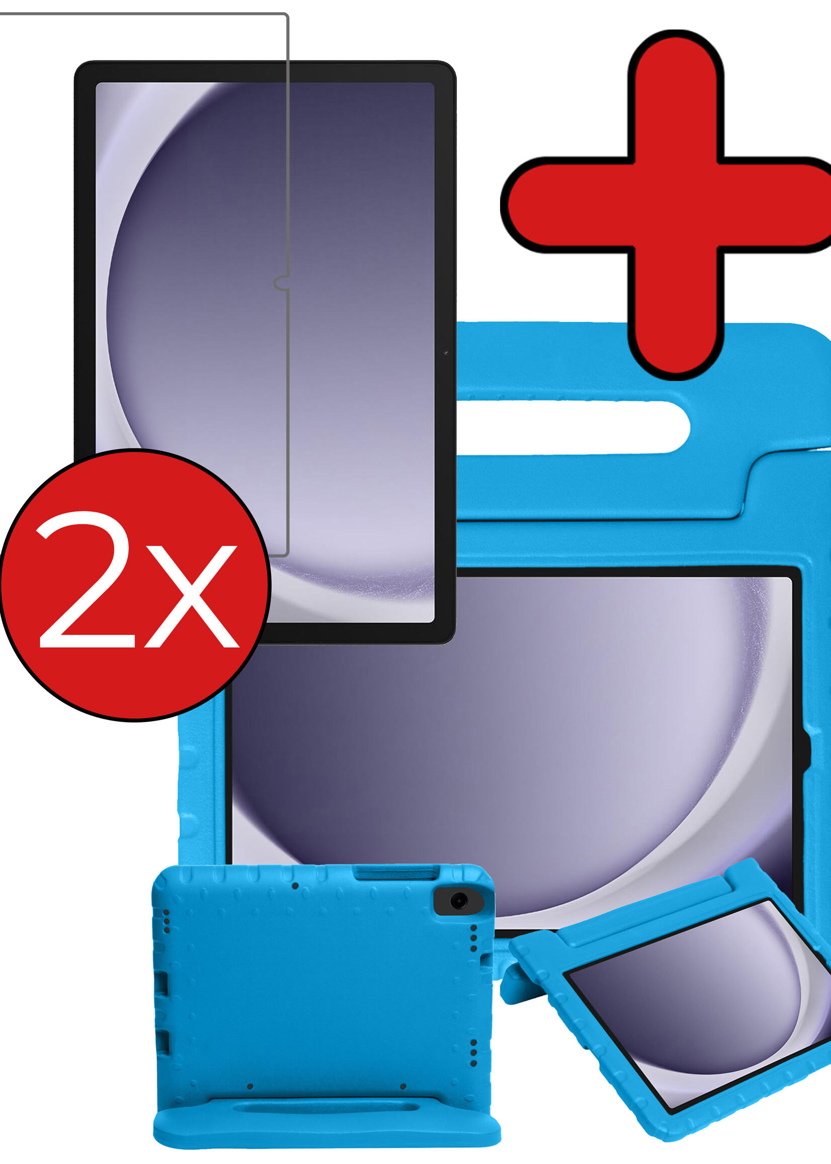 BTH Kinderhoes Geschikt voor Samsung Galaxy Tab A9 Hoes Kinder Hoesje Kids Case Cover Kidsproof Met 2x Screenprotector - Hoesje Geschikt voor Samsung Tab A9 Hoesje Kinder Hoes - Blauw